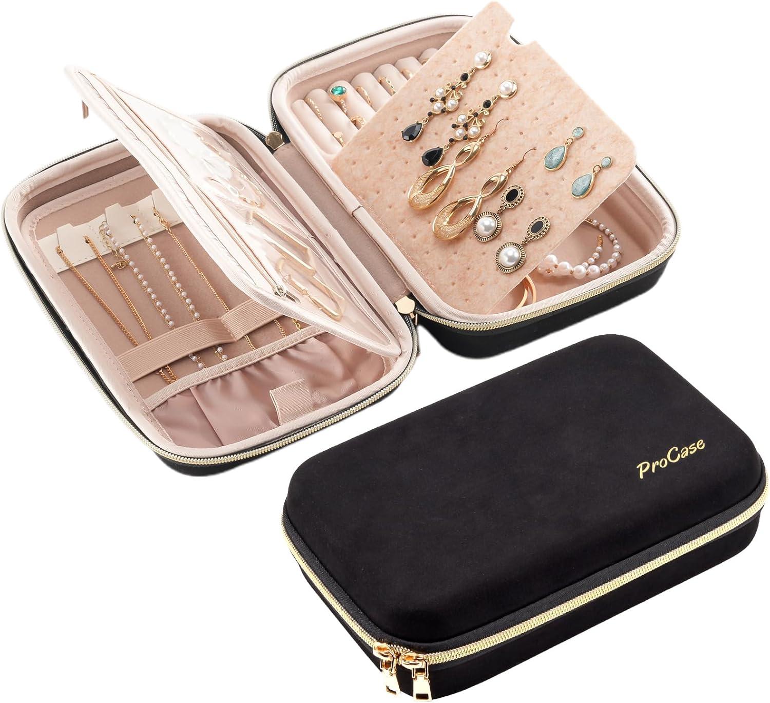 image:imageProCase Large Travel Jewelry Organizer Case Jewellery Home Storage Book Ring Binder with Clear Pockets for Presentation Zippered Pouch Bag for Earrings Necklaces Bracelets BlackBlack