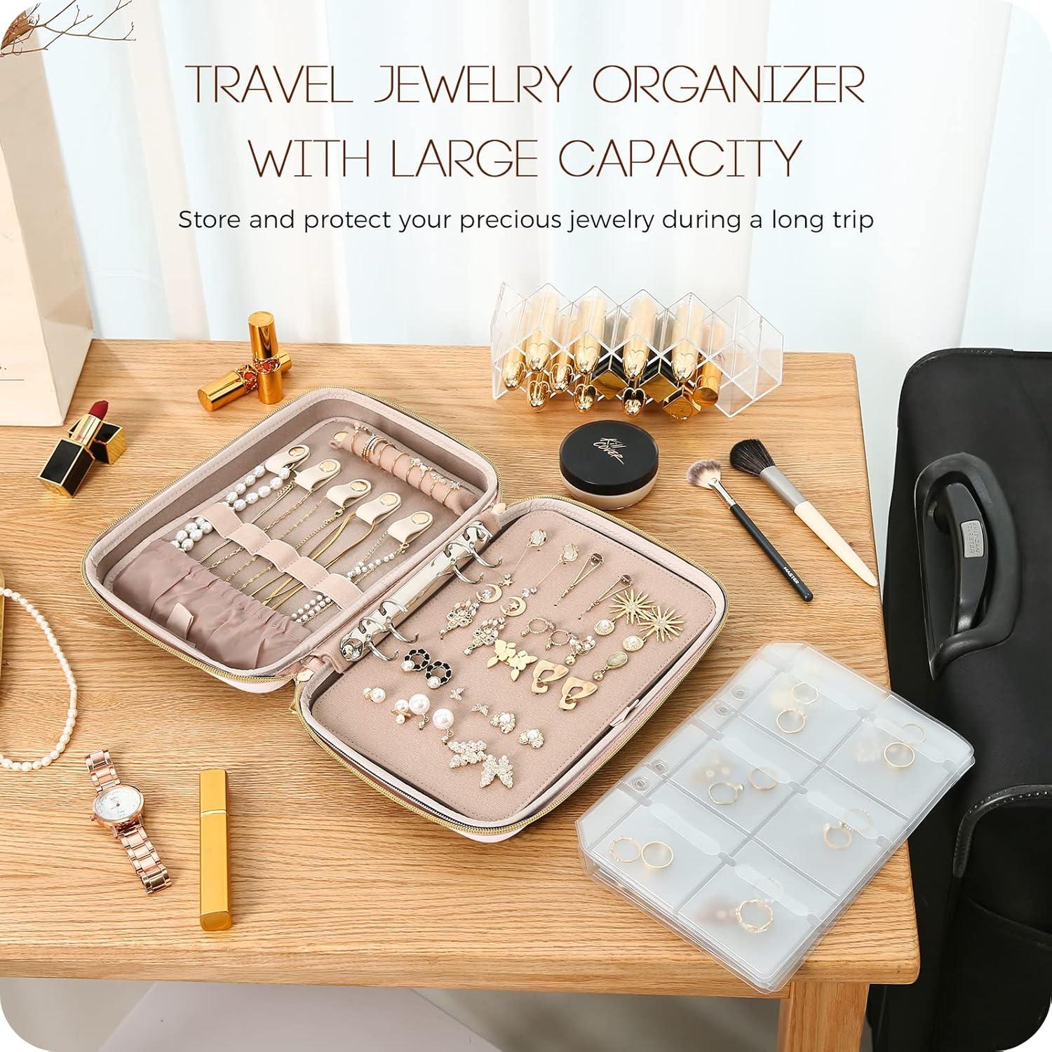 image:imageProCase Large Travel Jewelry Organizer Case Jewellery Home Storage Book Ring Binder with Clear Pockets for Presentation Zippered Pouch Bag for Earrings Necklaces Bracelets BlackPink