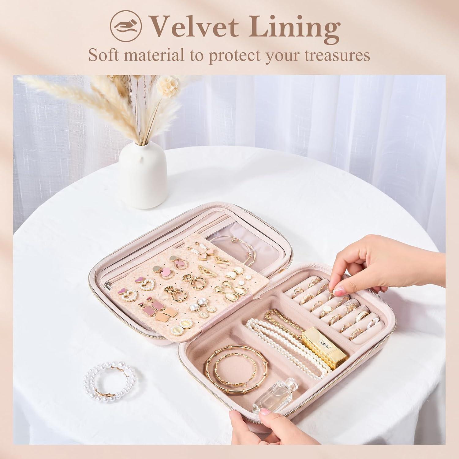 image:imageProCase Large Travel Jewelry Organizer Case Jewellery Home Storage Book Ring Binder with Clear Pockets for Presentation Zippered Pouch Bag for Earrings Necklaces Bracelets BlackPink