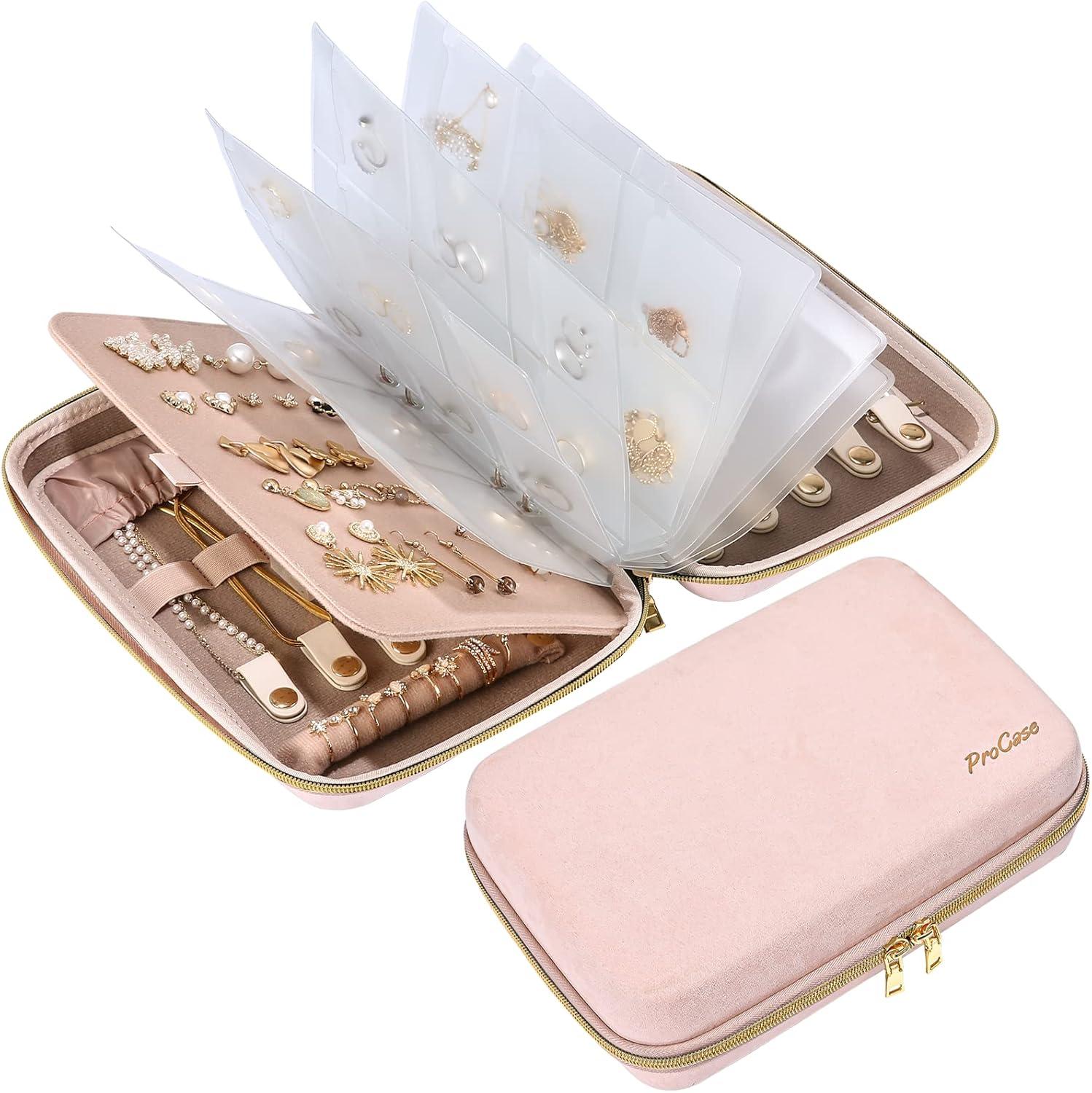 image:imageProCase Large Travel Jewelry Organizer Case Jewellery Home Storage Book Ring Binder with Clear Pockets for Presentation Zippered Pouch Bag for Earrings Necklaces Bracelets BlackPink