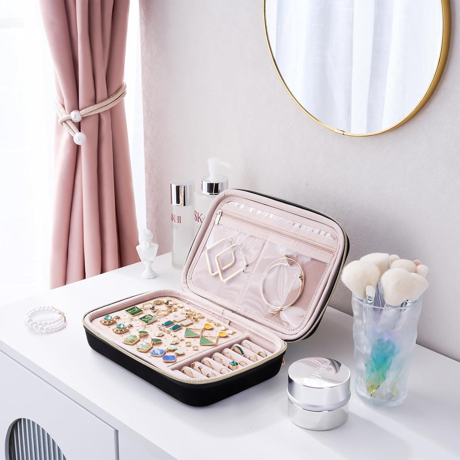image:imageProCase Large Travel Jewelry Organizer Case Jewellery Home Storage Book Ring Binder with Clear Pockets for Presentation Zippered Pouch Bag for Earrings Necklaces Bracelets BlackBlack
