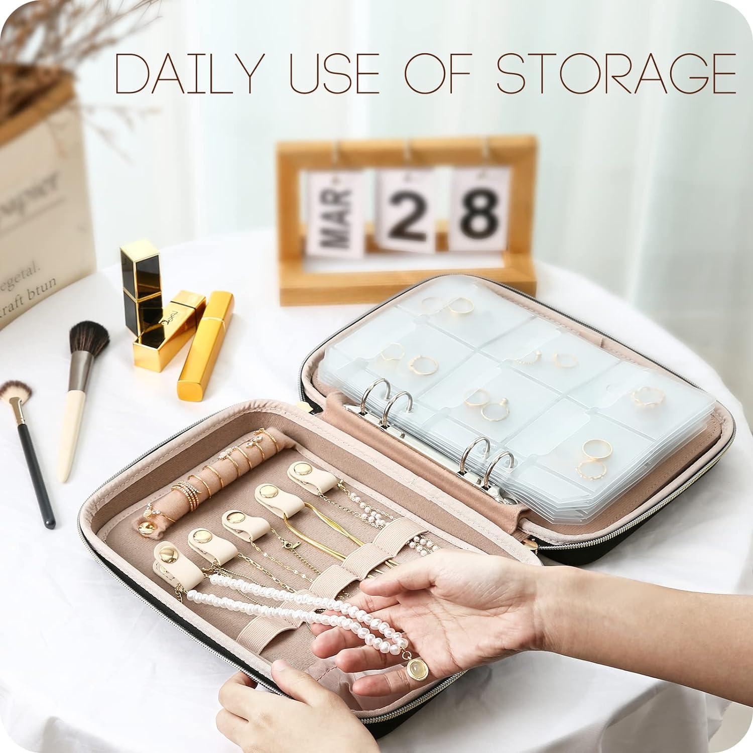 image:imageProCase Large Travel Jewelry Organizer Case Jewellery Home Storage Book Ring Binder with Clear Pockets for Presentation Zippered Pouch Bag for Earrings Necklaces Bracelets BlackBlack