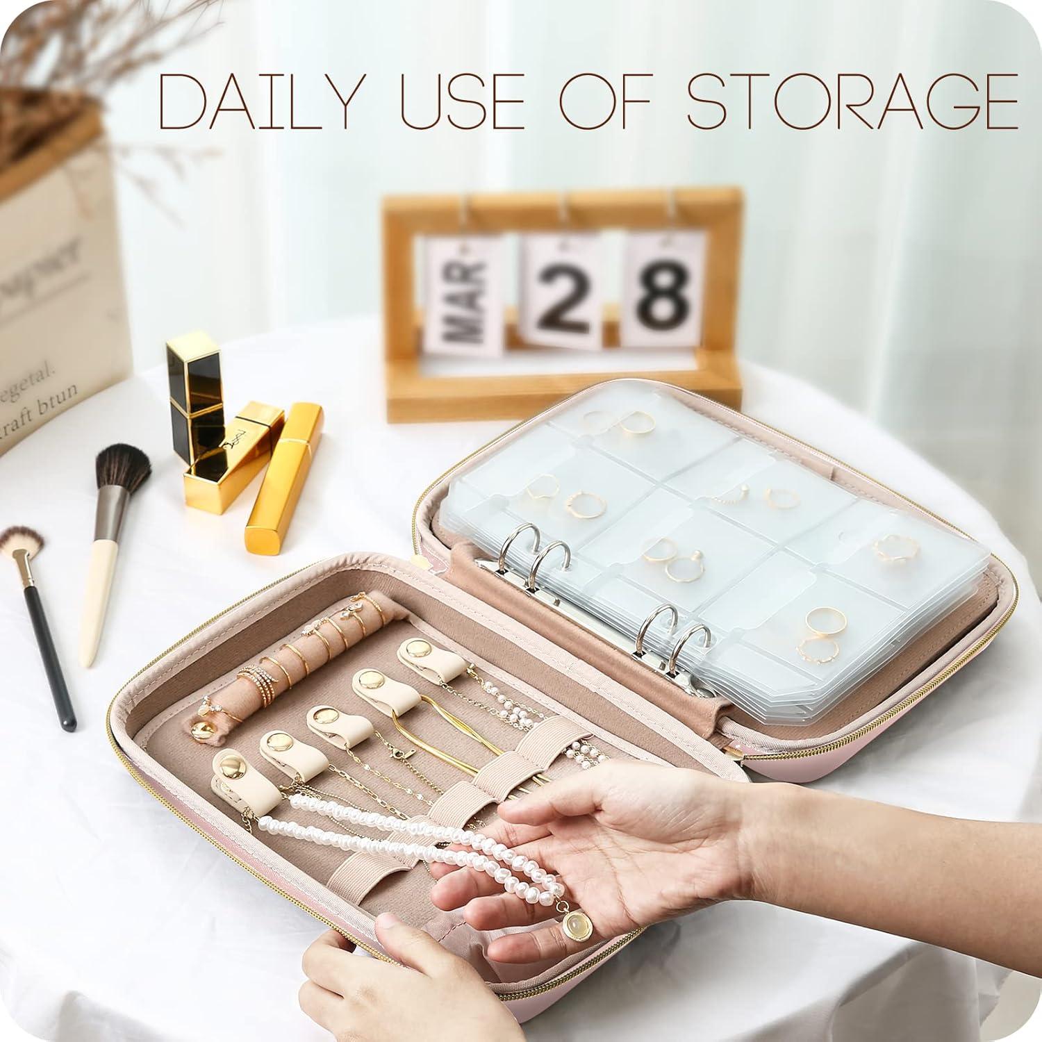 image:imageProCase Large Travel Jewelry Organizer Case Jewellery Home Storage Book Ring Binder with Clear Pockets for Presentation Zippered Pouch Bag for Earrings Necklaces Bracelets BlackPink