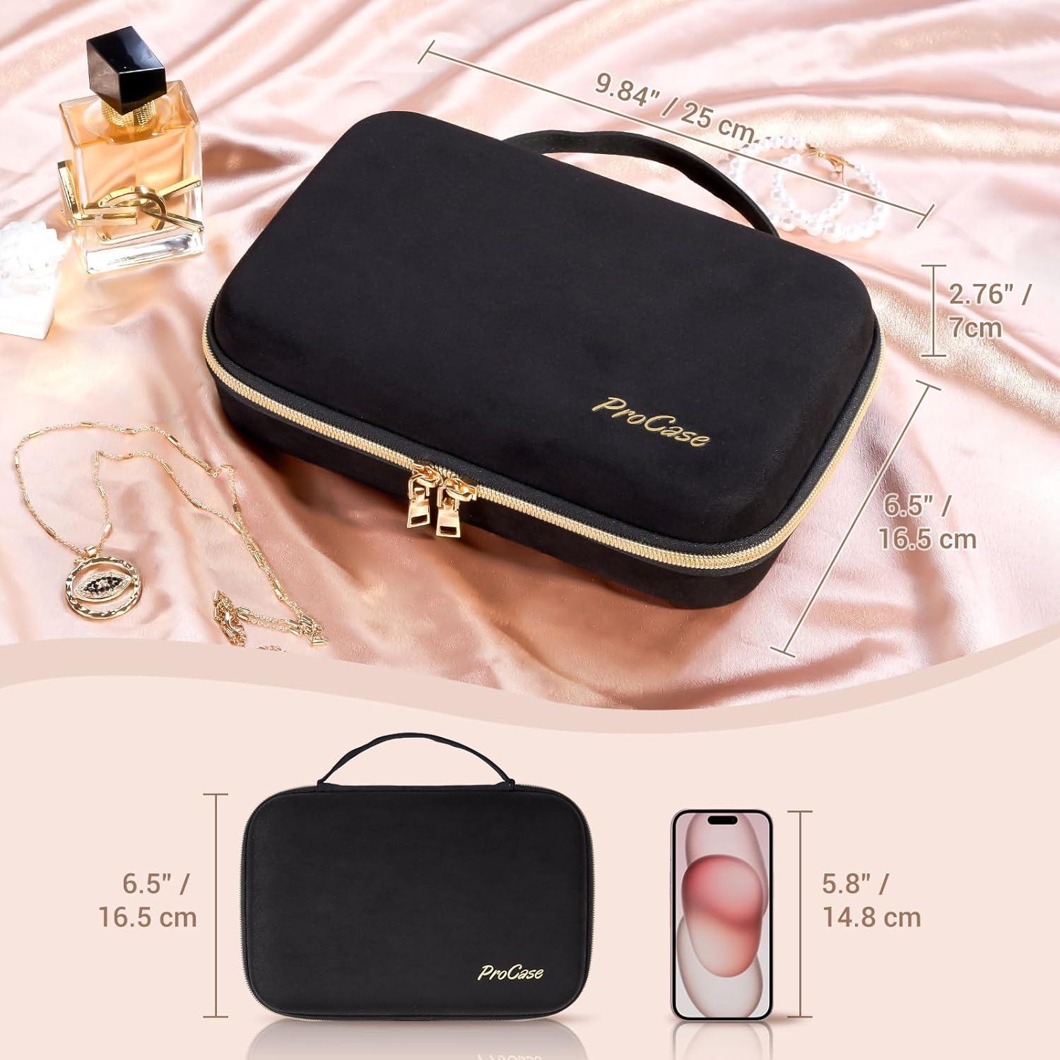 image:imageProCase Large Travel Jewelry Organizer Case Jewellery Home Storage Book Ring Binder with Clear Pockets for Presentation Zippered Pouch Bag for Earrings Necklaces Bracelets BlackBlack