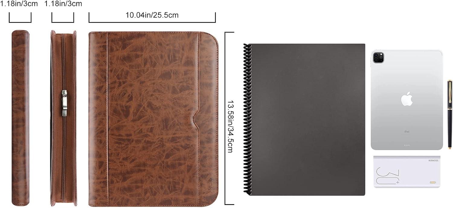 image:imageProCase Portfolio Business Padfolio Folder with Zipper Conference Meeting Executive File Legal Document Organizer with Pockets Letter Size A4 Writing Pad Notepad Padfolio NavyBrown