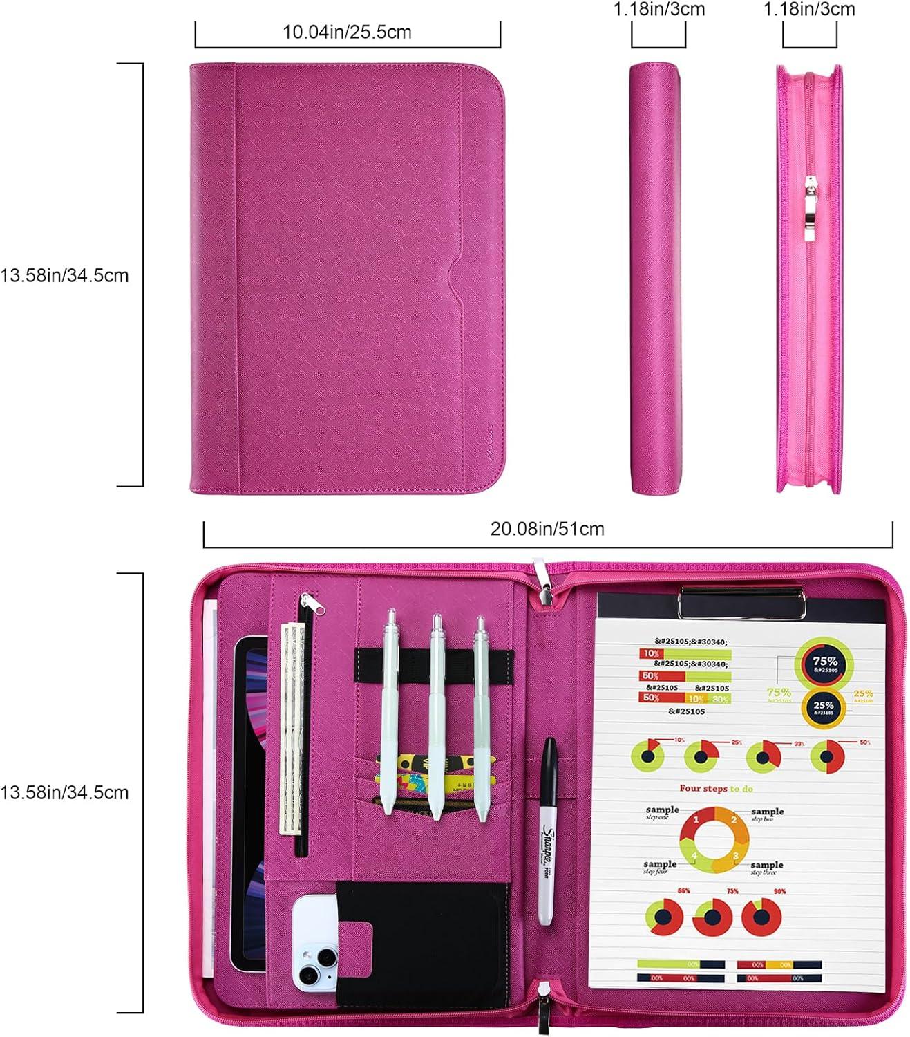 image:imageProCase Portfolio Business Padfolio Folder with Zipper Conference Meeting Executive File Legal Document Organizer with Pockets Letter Size A4 Writing Pad Notepad Padfolio NavyMagenta