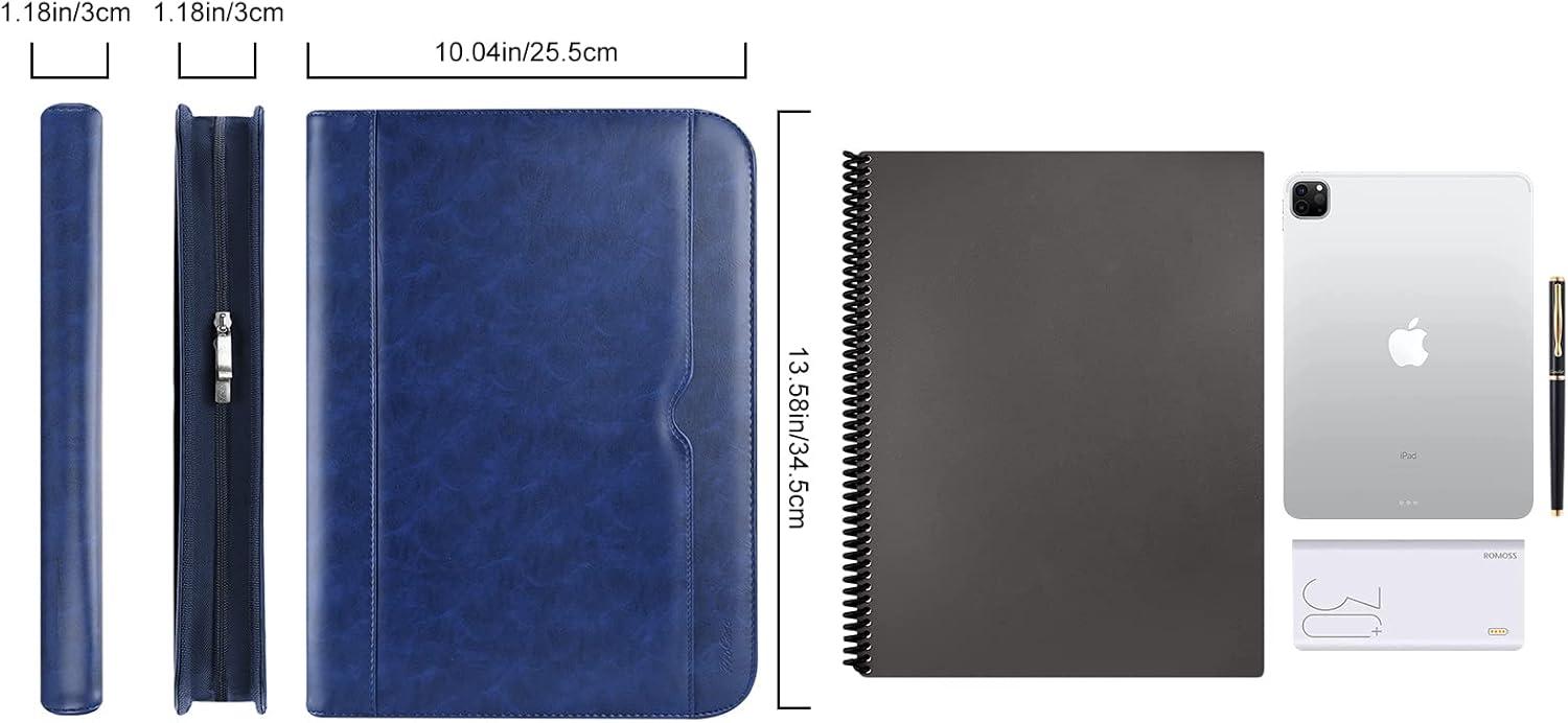 image:imageProCase Portfolio Business Padfolio Folder with Zipper Conference Meeting Executive File Legal Document Organizer with Pockets Letter Size A4 Writing Pad Notepad Padfolio NavyNavy