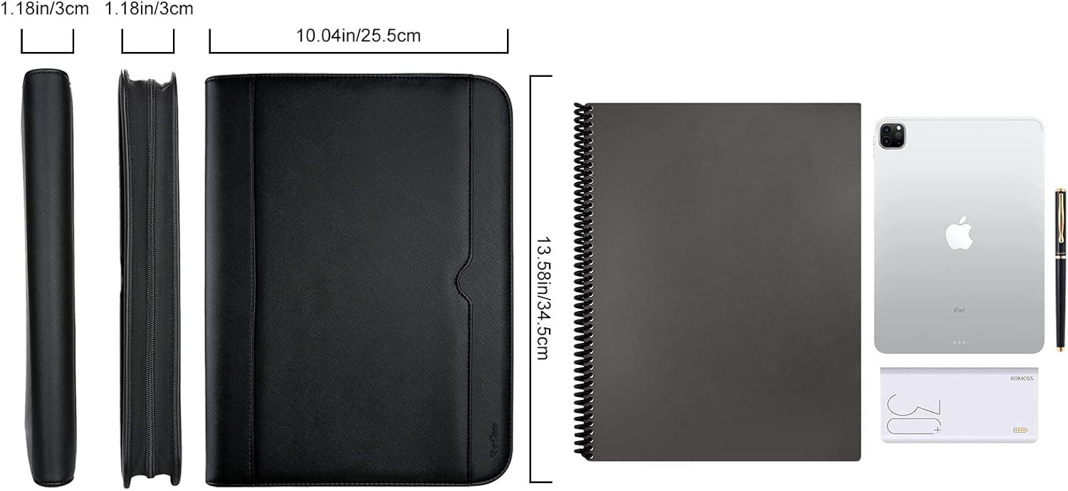 image:imageProCase Portfolio Business Padfolio Folder with Zipper Conference Meeting Executive File Legal Document Organizer with Pockets Letter Size A4 Writing Pad Notepad Padfolio NavyBlack