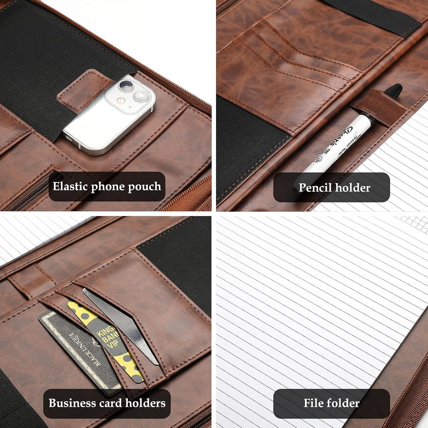 image:imageProCase Portfolio Business Padfolio Folder with Zipper Conference Meeting Executive File Legal Document Organizer with Pockets Letter Size A4 Writing Pad Notepad Padfolio NavyBrown