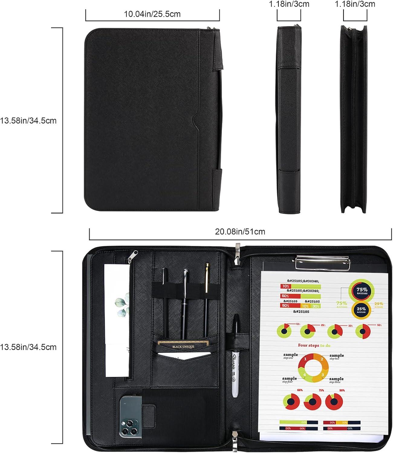 image:imageProCase Portfolio Business Padfolio Folder with Zipper Conference Meeting Executive File Legal Document Organizer with Pockets Letter Size A4 Writing Pad Notepad Padfolio NavyAllblack