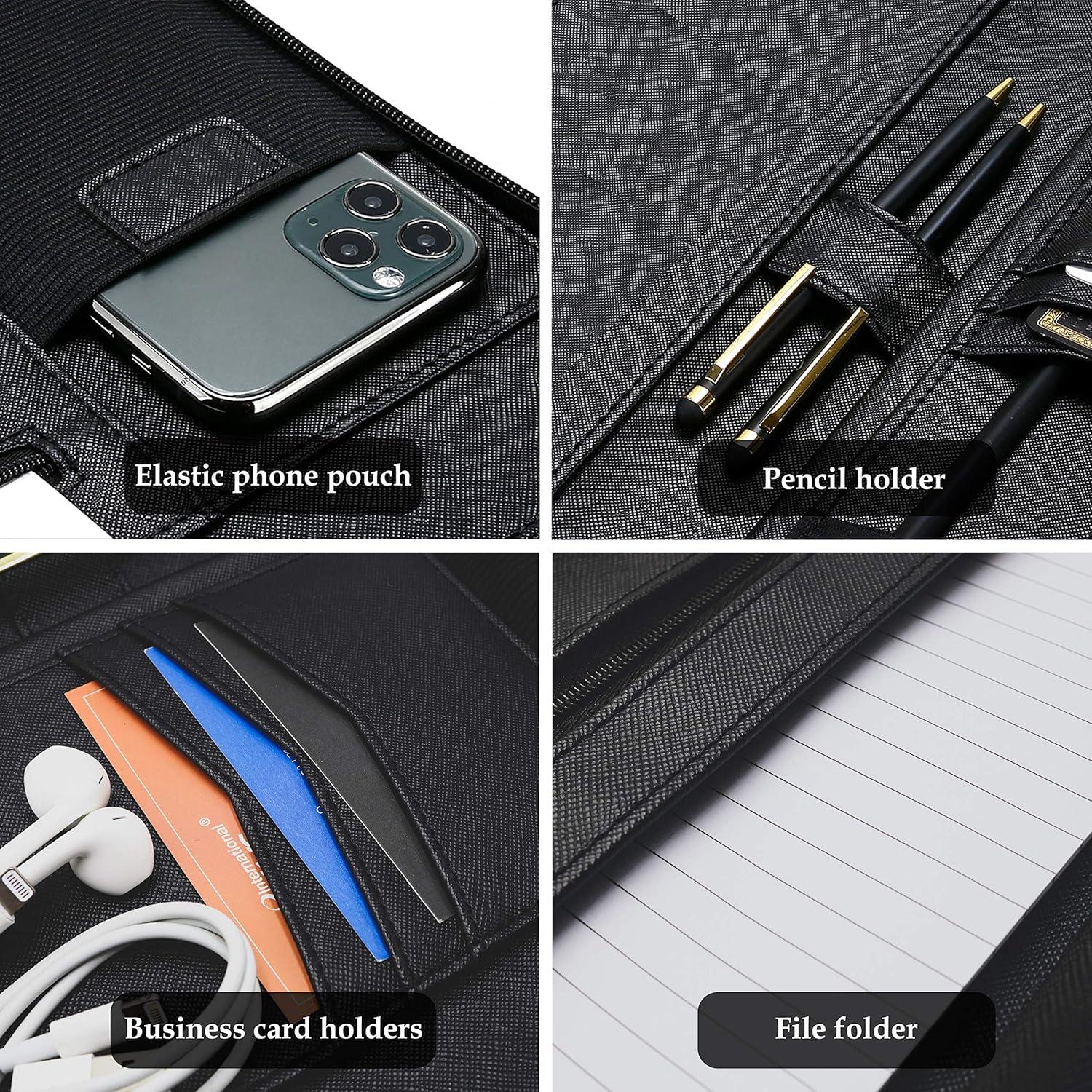 image:imageProCase Portfolio Business Padfolio Folder with Zipper Conference Meeting Executive File Legal Document Organizer with Pockets Letter Size A4 Writing Pad Notepad Padfolio NavyAllblack
