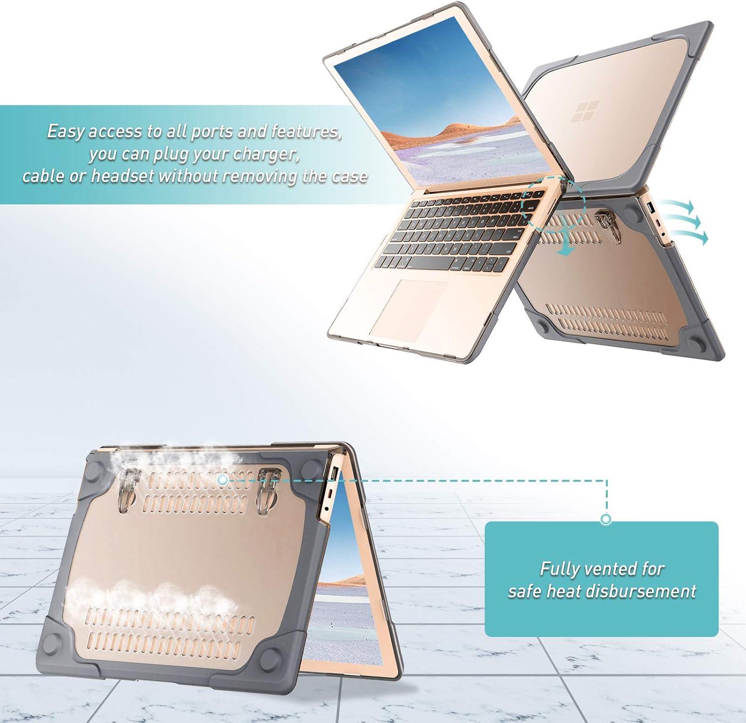 image:imageProCase Protective Case for 135 Surface Laptop 543 with Metal Palm Rest Heavy Duty Slim Hard Shell Cover with Foldable Kickstands Grey