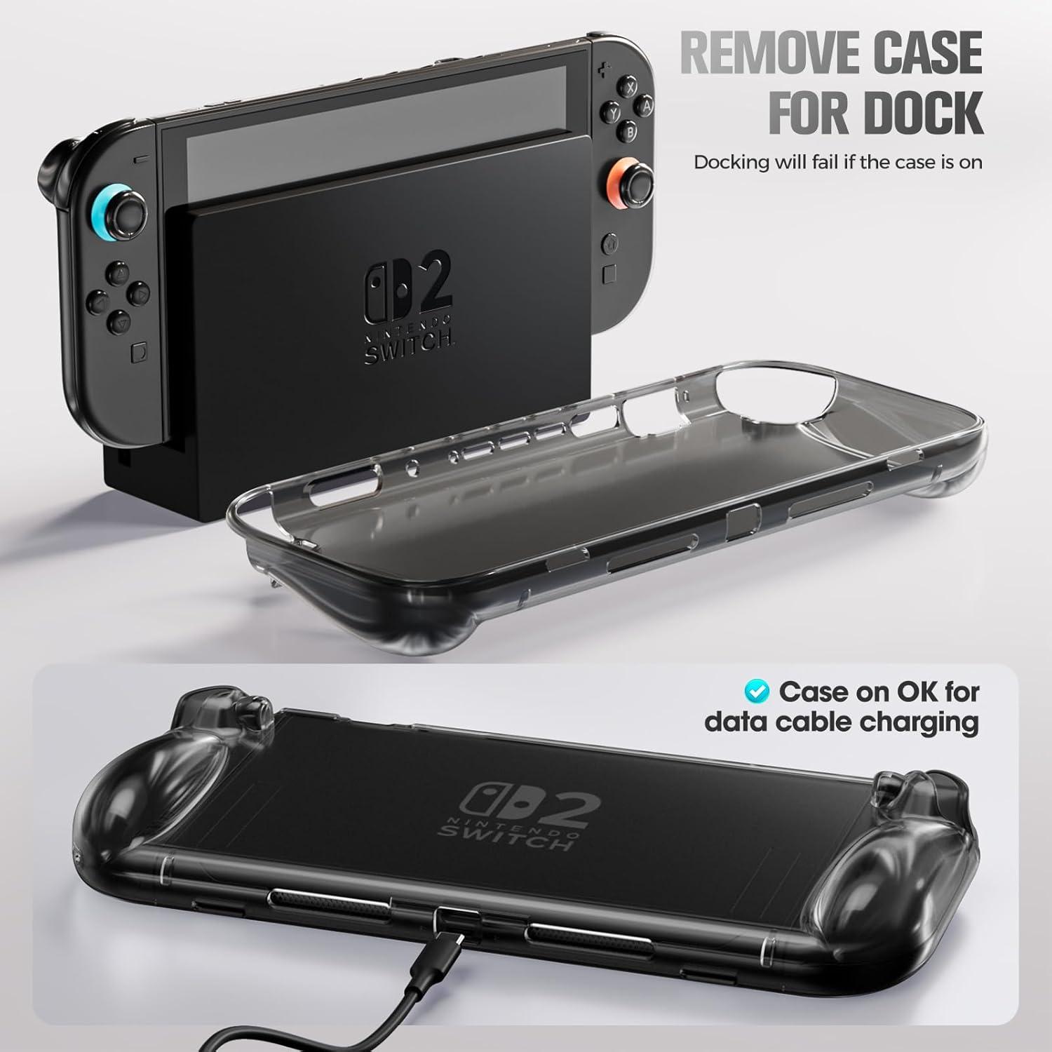 image:imageProCase Protective Cover for Nintendo Switch 2 2025 Case with Ergonomic Grip Shell for Switch 2 Soft TPU Protector Accessories AntiScratch Easy to Install Transparent PinkTransparent Black
