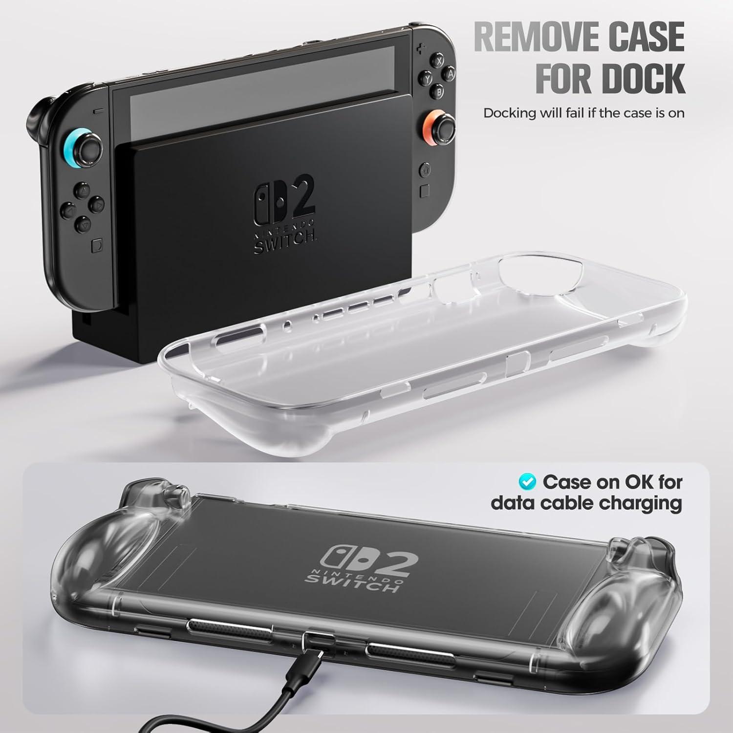 image:imageProCase Protective Cover for Nintendo Switch 2 2025 Case with Ergonomic Grip Shell for Switch 2 Soft TPU Protector Accessories AntiScratch Easy to Install Transparent PinkClear