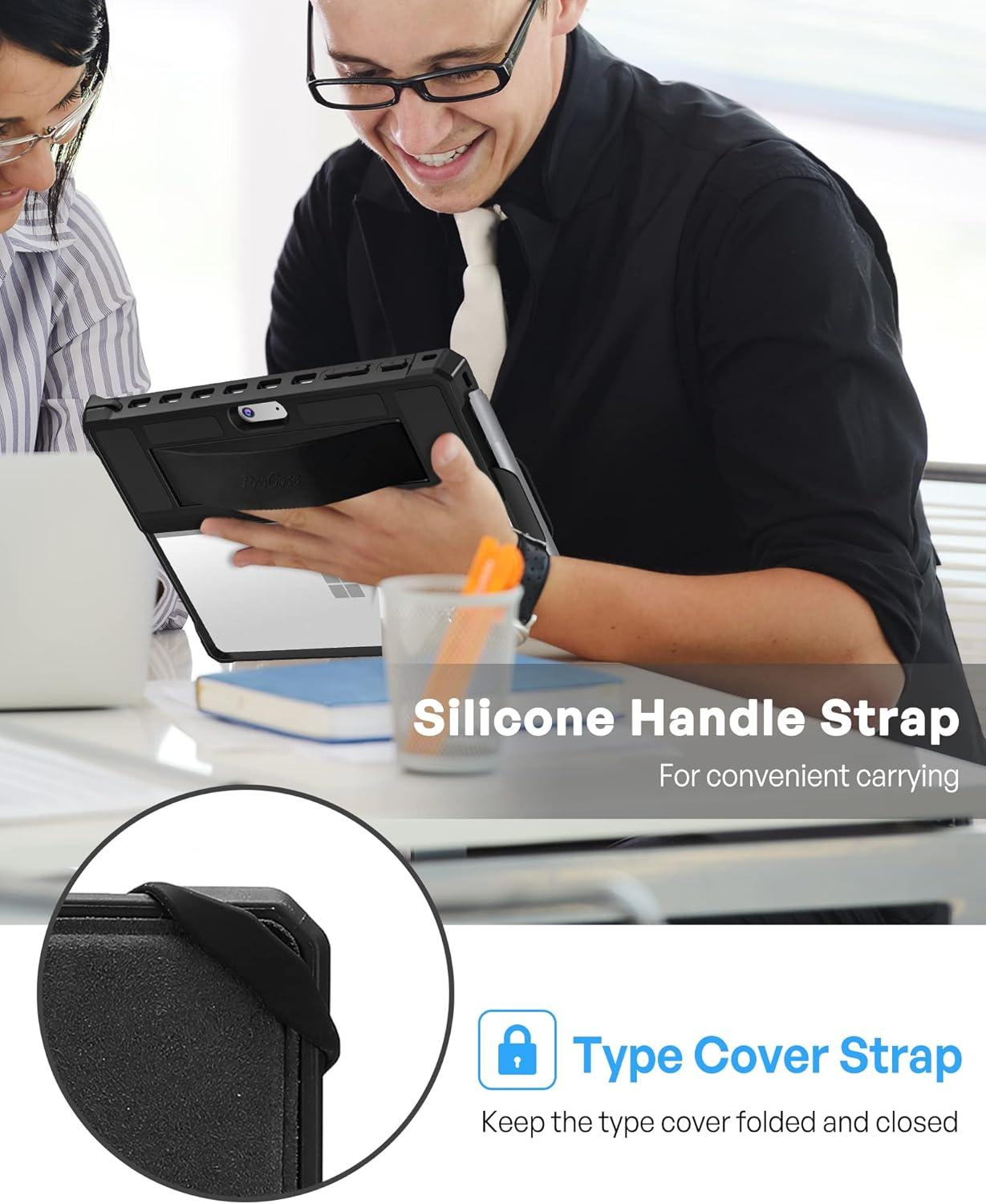 image:imageProCase Rugged Case for Microsoft Surface Go 3 105 2021 Surface Go 2 2020 Surface Go 2018 Shockproof Protective Cover Case with Pen Holder Hand Strap Compatible with Type Cover Keyboard BlackBlack