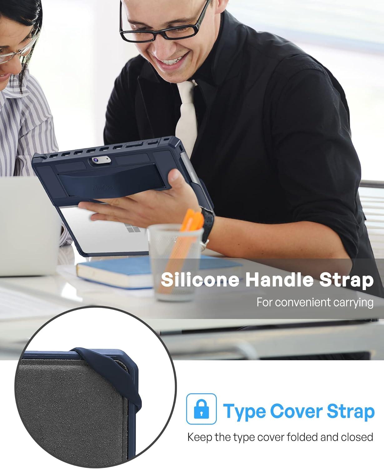 image:imageProCase Rugged Case for Microsoft Surface Go 3 105 2021 Surface Go 2 2020 Surface Go 2018 Shockproof Protective Cover Case with Pen Holder Hand Strap Compatible with Type Cover Keyboard BlackNavy