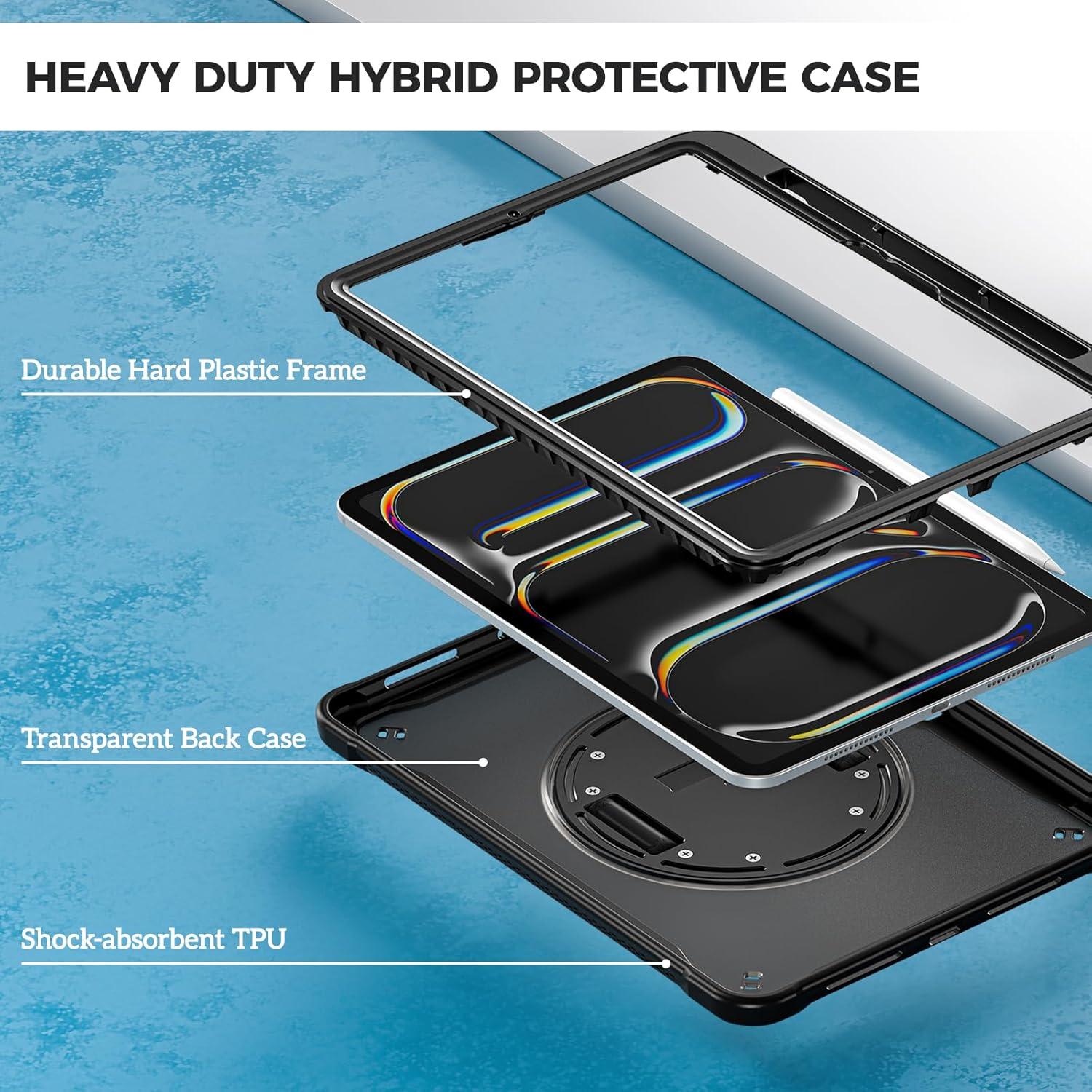 image:imageProCase Rugged Case for iPad Pro 11 inch 2025 M5 2024 M4 with Pencil Hold Heavy Duty Shockproof Rugged Cover with Hand Strap 360 Degree Rotatable Kickstand Protective for iPad Pro 11 BlackBlack