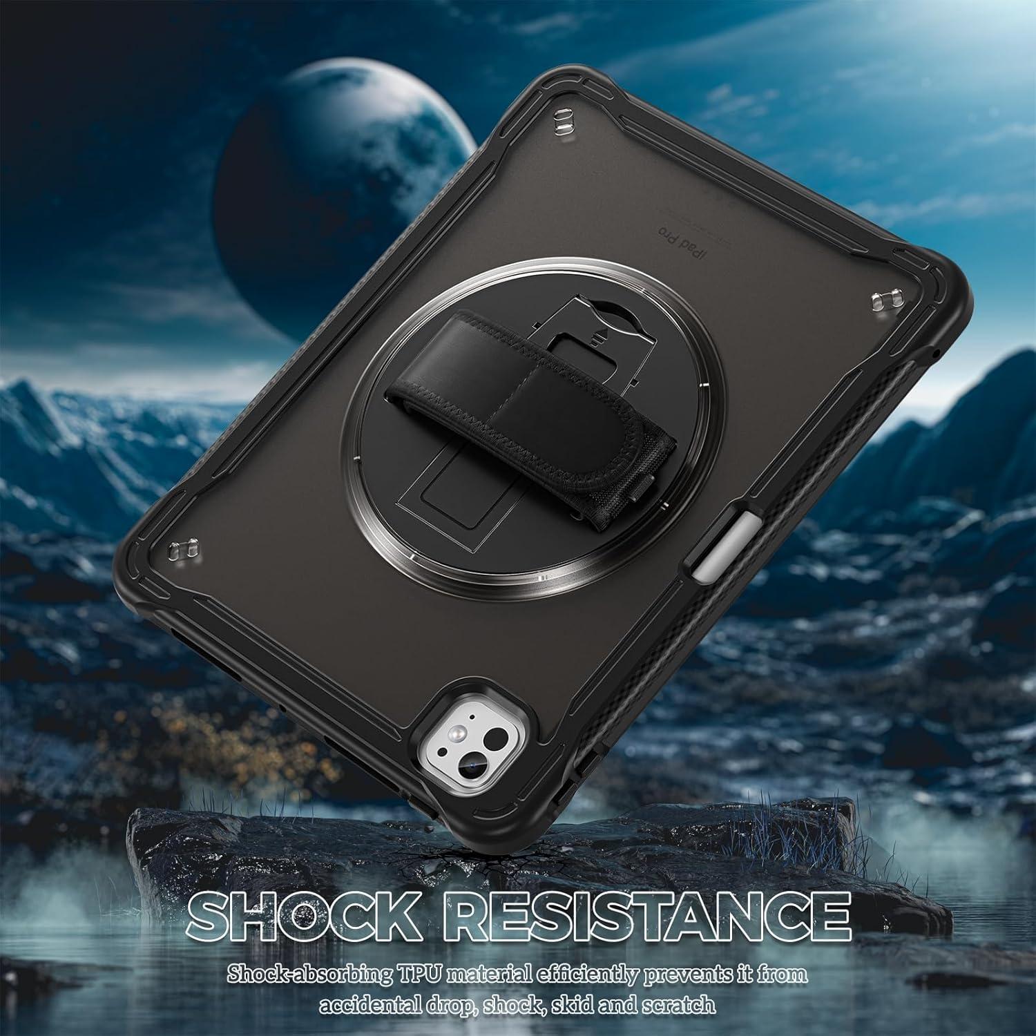 image:imageProCase Rugged Case for iPad Pro 11 inch 2025 M5 2024 M4 with Pencil Hold Heavy Duty Shockproof Rugged Cover with Hand Strap 360 Degree Rotatable Kickstand Protective for iPad Pro 11 BlackBlack