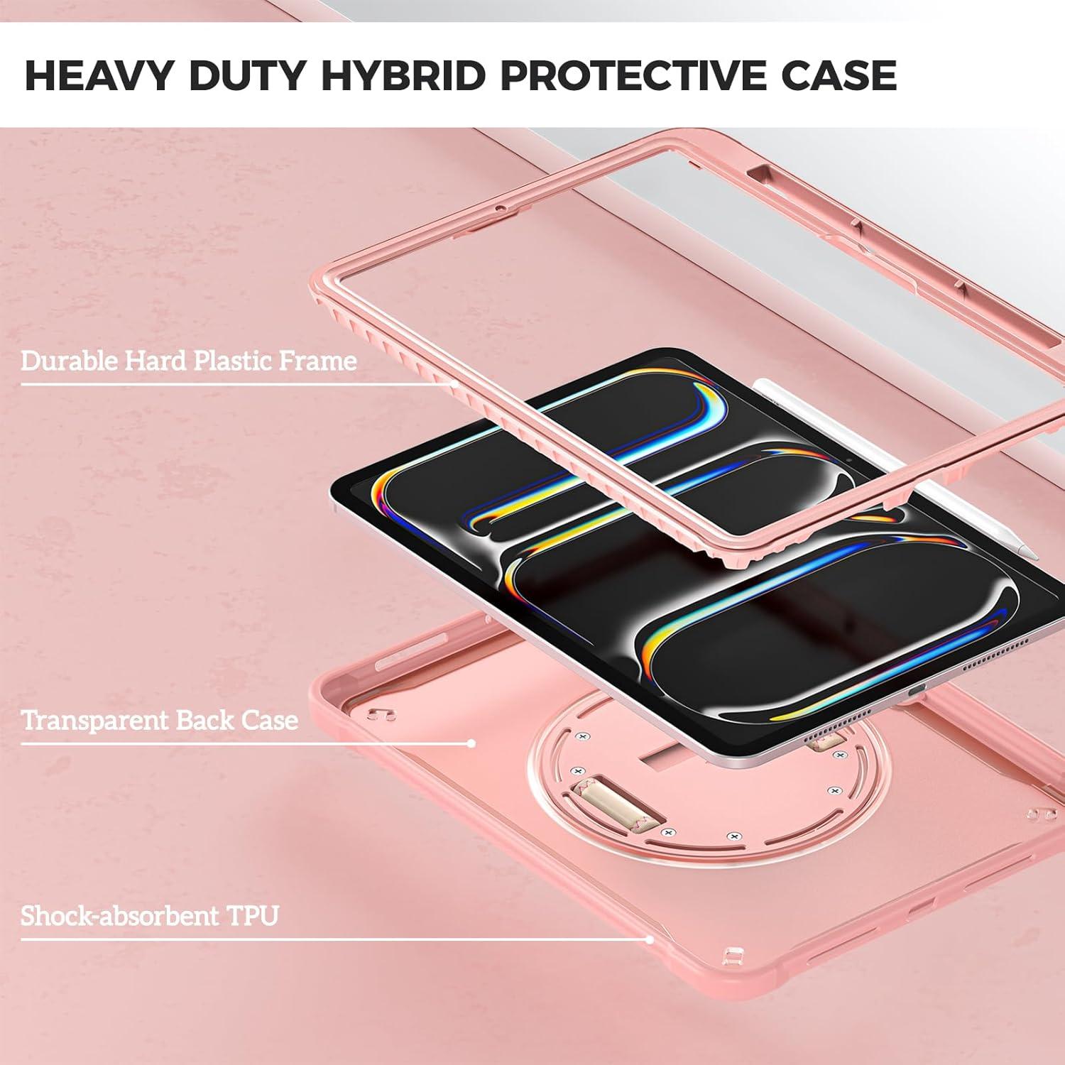 image:imageProCase Rugged Case for iPad Pro 11 inch 2025 M5 2024 M4 with Pencil Hold Heavy Duty Shockproof Rugged Cover with Hand Strap 360 Degree Rotatable Kickstand Protective for iPad Pro 11 BlackPink