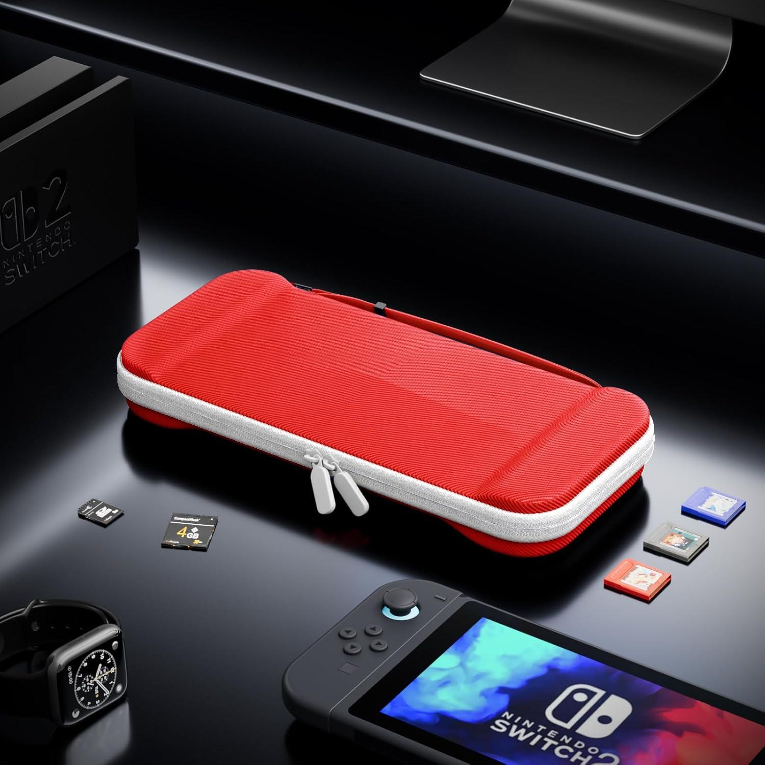 image:imageProCase Slim Carrying Case for Nintendo Switch 2 2025 Travel Case HardShell with 12 Game Card Slots Switch 2 Protector Accessories PurpleRed