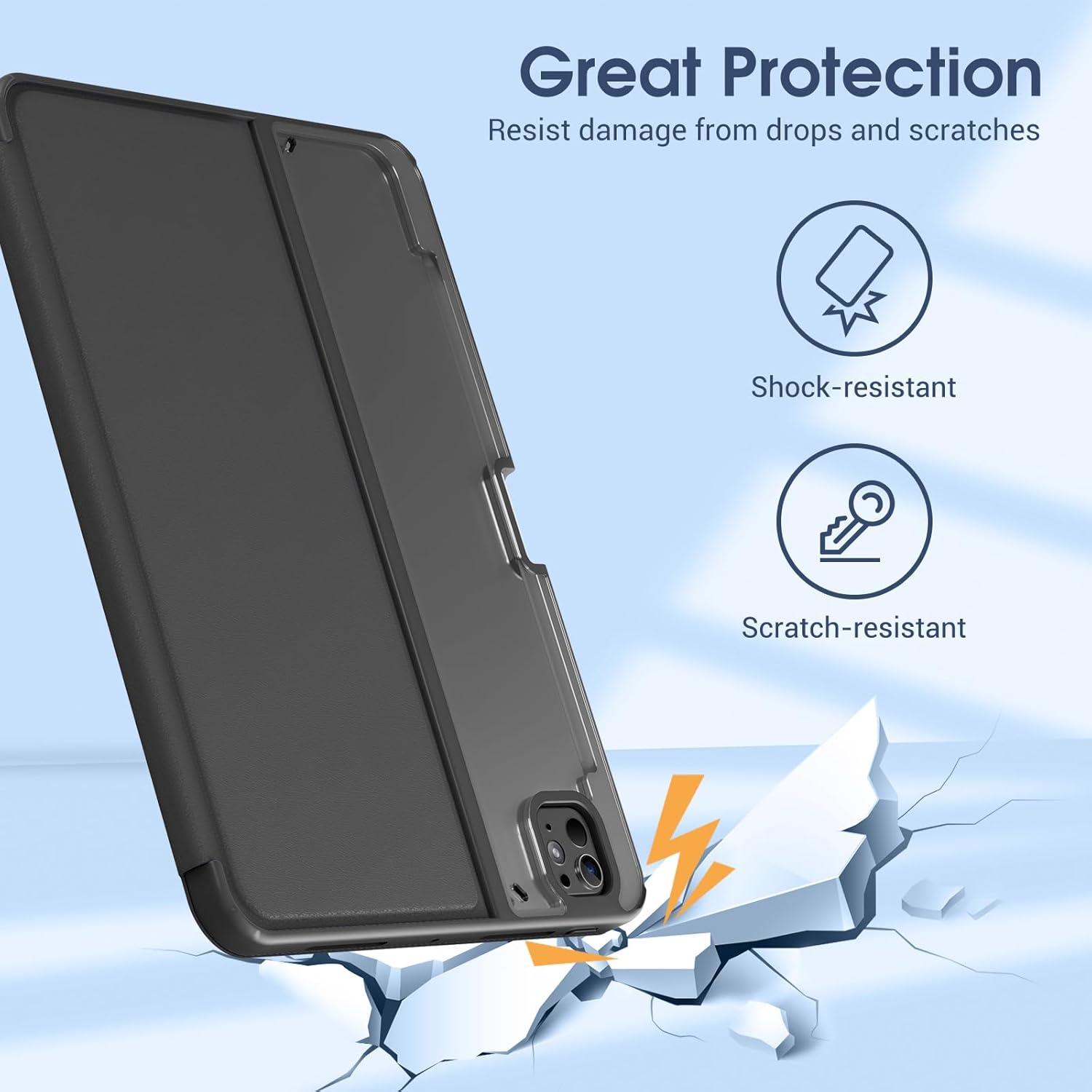 image:imageProCase Smart Case for iPad Pro 11 Inch 2025M5 2024M4 with Pencil Holder Clear Back Slim TriAngle Folio Stand Shell Tablet Cover for iPad Pro 11 BlackBlack