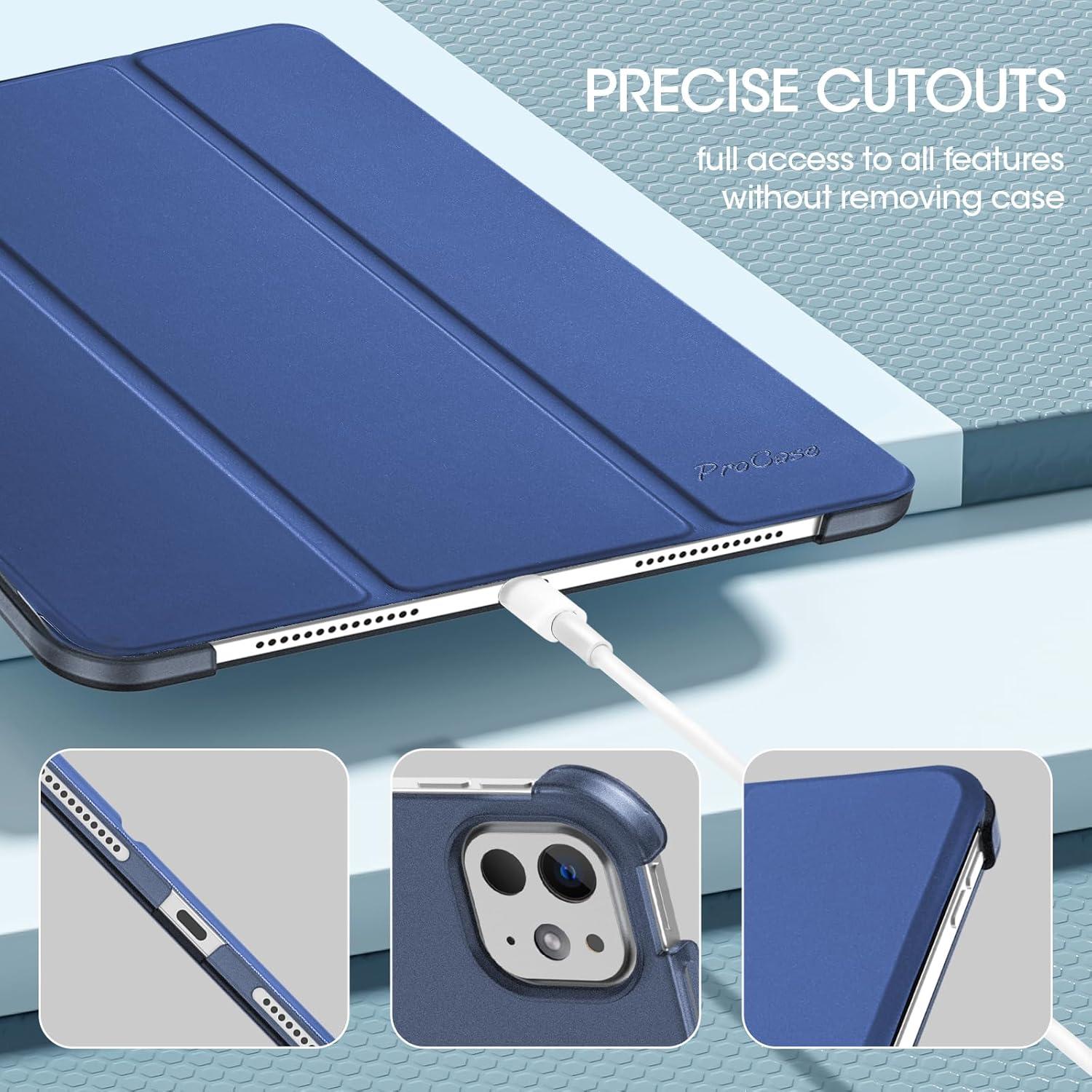 image:imageProCase Smart Case for iPad Pro 11 Inch M5 2025M4 2024 Model A3357A3358A3359A2836A2837A3006 Slim Folio Stand Hard Back Shell Protective Tablet Cover for iPad Pro 11 6th5th Gen BlackDarkblue