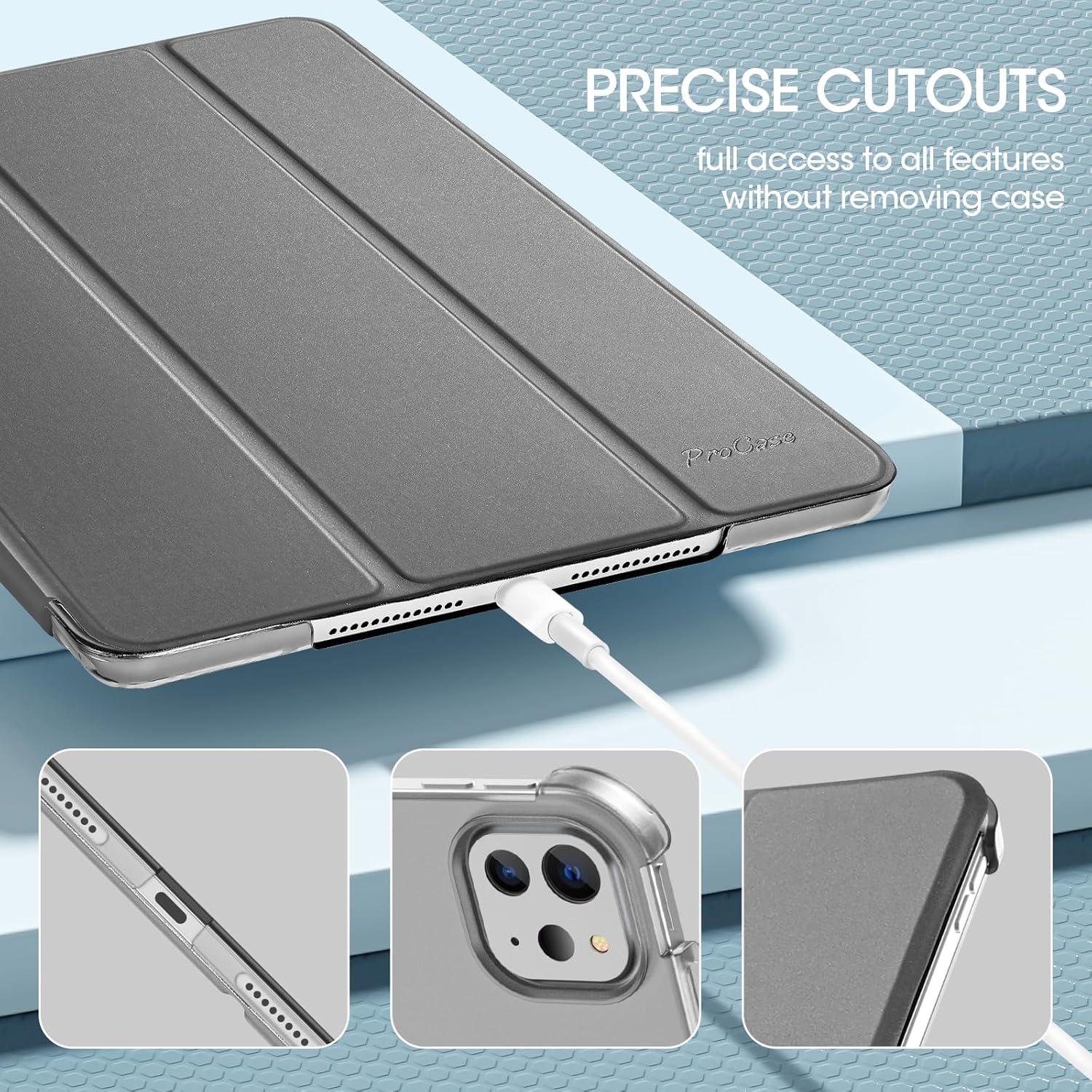 image:imageProCase Smart Case for iPad Pro 11 Inch M5 2025M4 2024 Model A3357A3358A3359A2836A2837A3006 Slim Folio Stand Hard Back Shell Protective Tablet Cover for iPad Pro 11 6th5th Gen BlackGrey