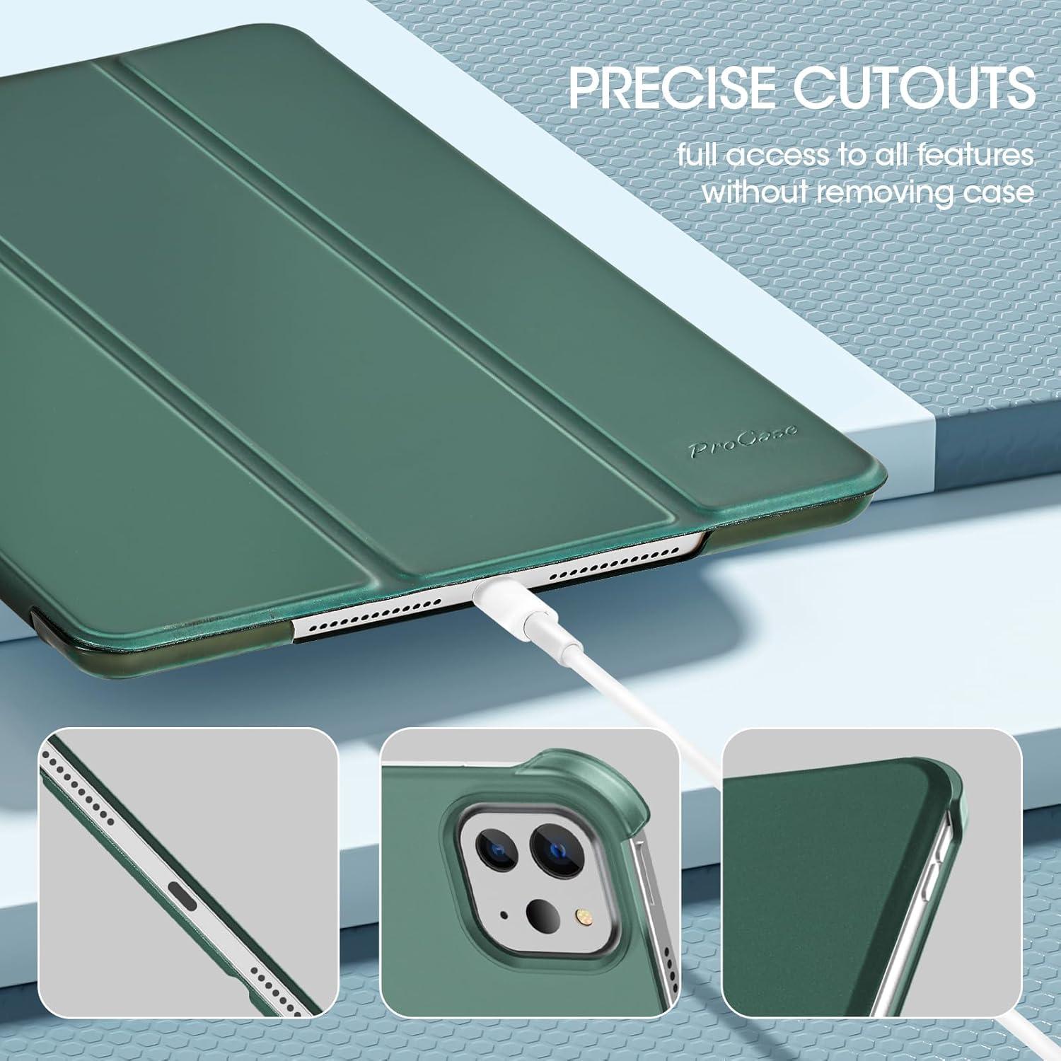image:imageProCase Smart Case for iPad Pro 11 Inch M5 2025M4 2024 Model A3357A3358A3359A2836A2837A3006 Slim Folio Stand Hard Back Shell Protective Tablet Cover for iPad Pro 11 6th5th Gen BlackMgreen