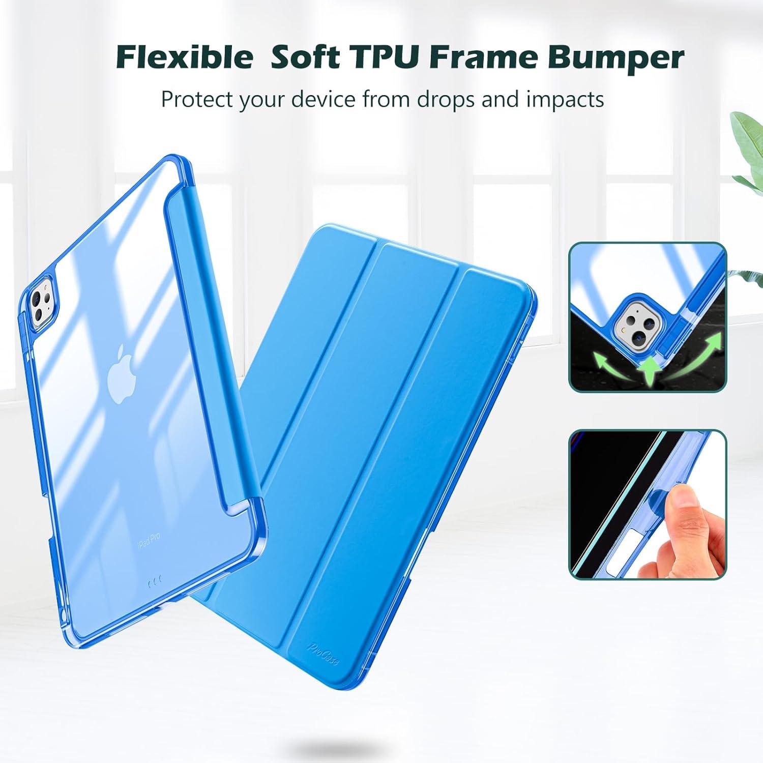 image:imageProCase Smart Case for iPad Pro 11 Inch M5 2025M4 2024 with Pencil Holder Clear Back Slim Trifold Folio Stand Shell Tablet Cover for iPad Pro 11 6th5th Gen BlackBlue