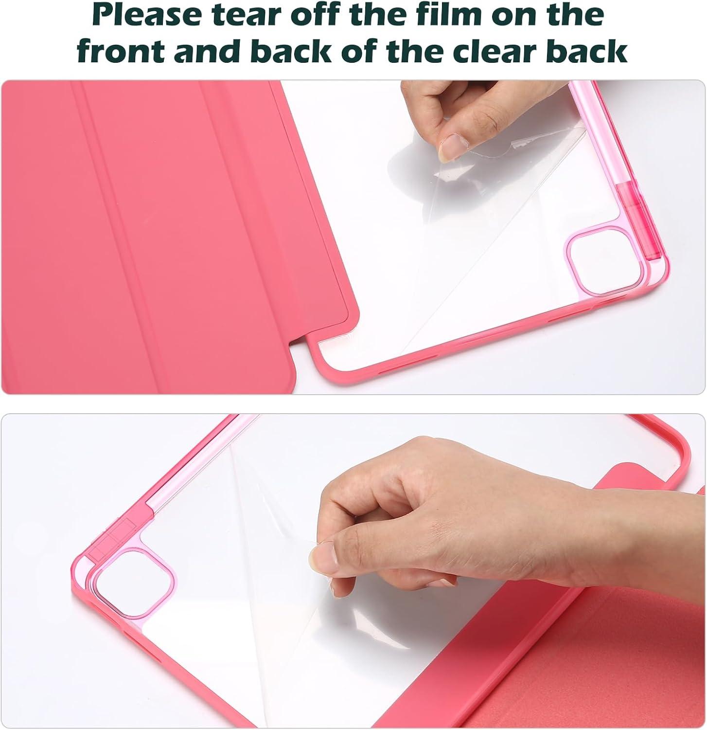 image:imageProCase Smart Case for iPad Pro 11 Inch M5 2025M4 2024 with Pencil Holder Clear Back Slim Trifold Folio Stand Shell Tablet Cover for iPad Pro 11 6th5th Gen BlackMelonpink