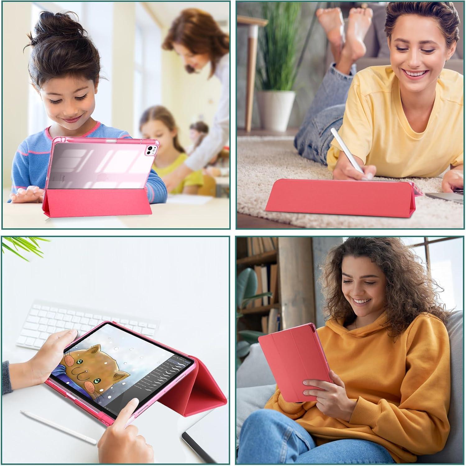 image:imageProCase Smart Case for iPad Pro 11 Inch M5 2025M4 2024 with Pencil Holder Clear Back Slim Trifold Folio Stand Shell Tablet Cover for iPad Pro 11 6th5th Gen BlackMelonpink