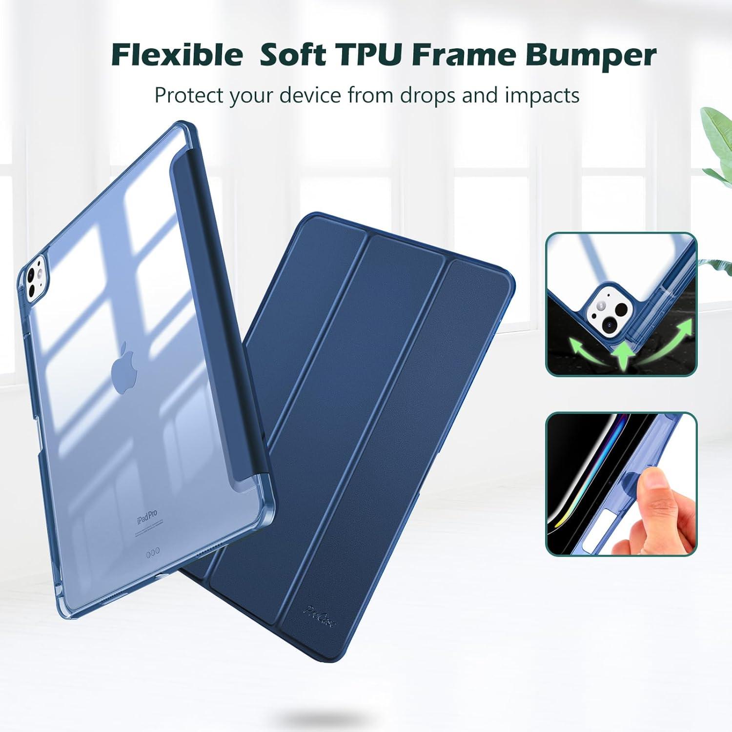 image:imageProCase Smart Case for iPad Pro 11 Inch M5 2025M4 2024 with Pencil Holder Clear Back Slim Trifold Folio Stand Shell Tablet Cover for iPad Pro 11 6th5th Gen BlackNavy