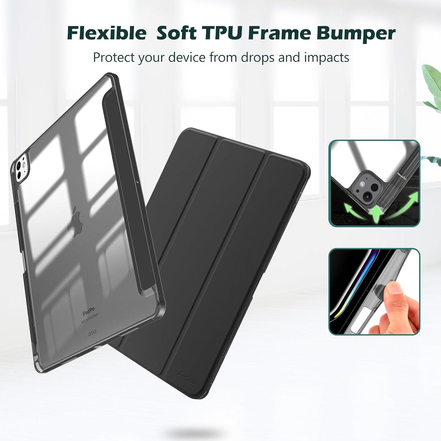 image:imageProCase Smart Case for iPad Pro 11 Inch M5 2025M4 2024 with Pencil Holder Clear Back Slim Trifold Folio Stand Shell Tablet Cover for iPad Pro 11 6th5th Gen BlackBlack