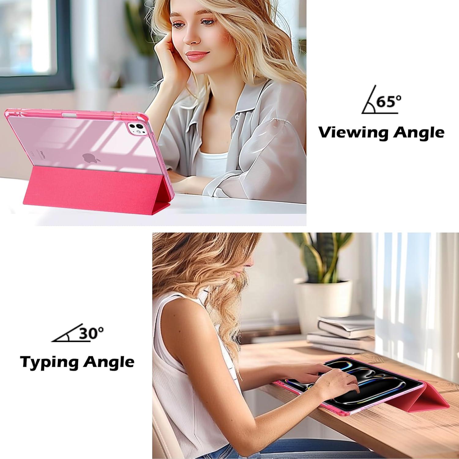 image:imageProCase Smart Case for iPad Pro 11 Inch M5 2025M4 2024 with Pencil Holder Clear Back Slim Trifold Folio Stand Shell Tablet Cover for iPad Pro 11 6th5th Gen BlackMelonpink