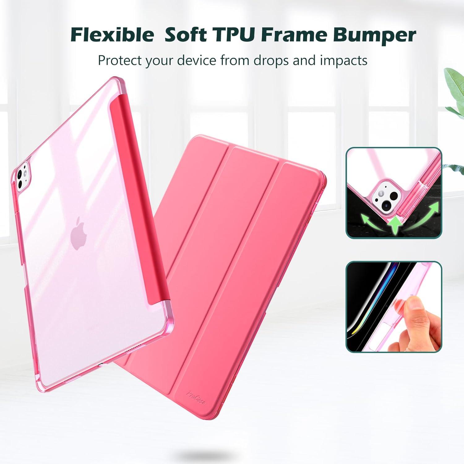 image:imageProCase Smart Case for iPad Pro 11 Inch M5 2025M4 2024 with Pencil Holder Clear Back Slim Trifold Folio Stand Shell Tablet Cover for iPad Pro 11 6th5th Gen BlackMelonpink