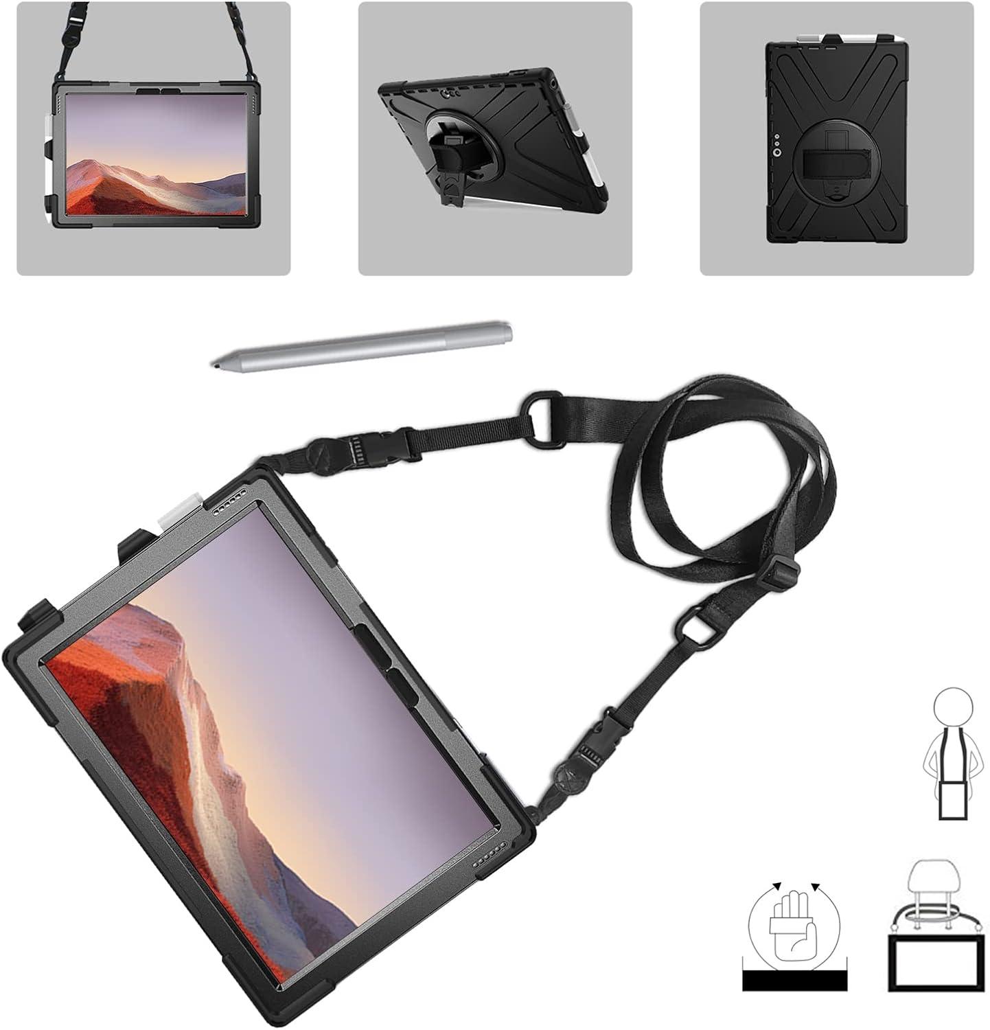 image:imageProCase Surface Pro 6 Surface Pro 5 Pro 4 Pro LTE Case Full Body Hybrid Protective Case 360 Degree Rotatable HeavyDuty Cover with Adjustable Hand Strap Shoulder Belt and Kickstand BlackBlack