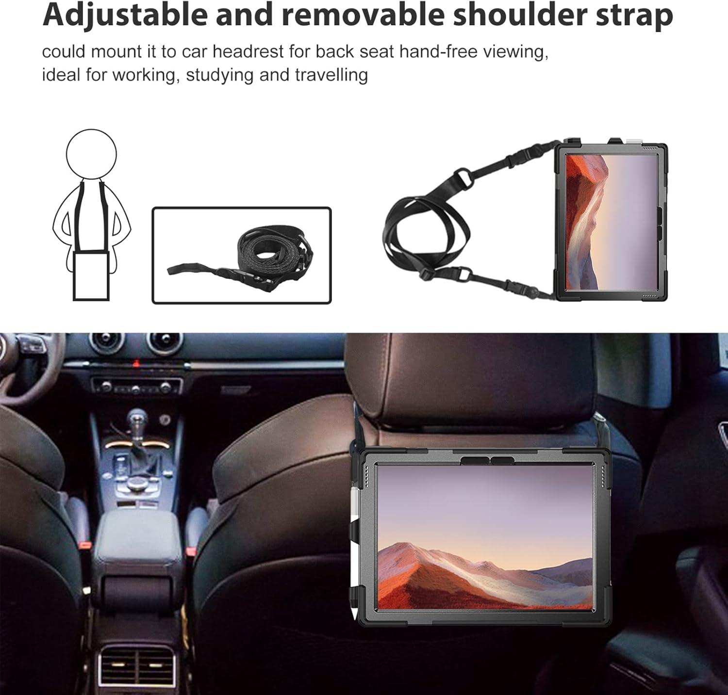image:imageProCase Surface Pro 6 Surface Pro 5 Pro 4 Pro LTE Case Full Body Hybrid Protective Case 360 Degree Rotatable HeavyDuty Cover with Adjustable Hand Strap Shoulder Belt and Kickstand BlackBlack