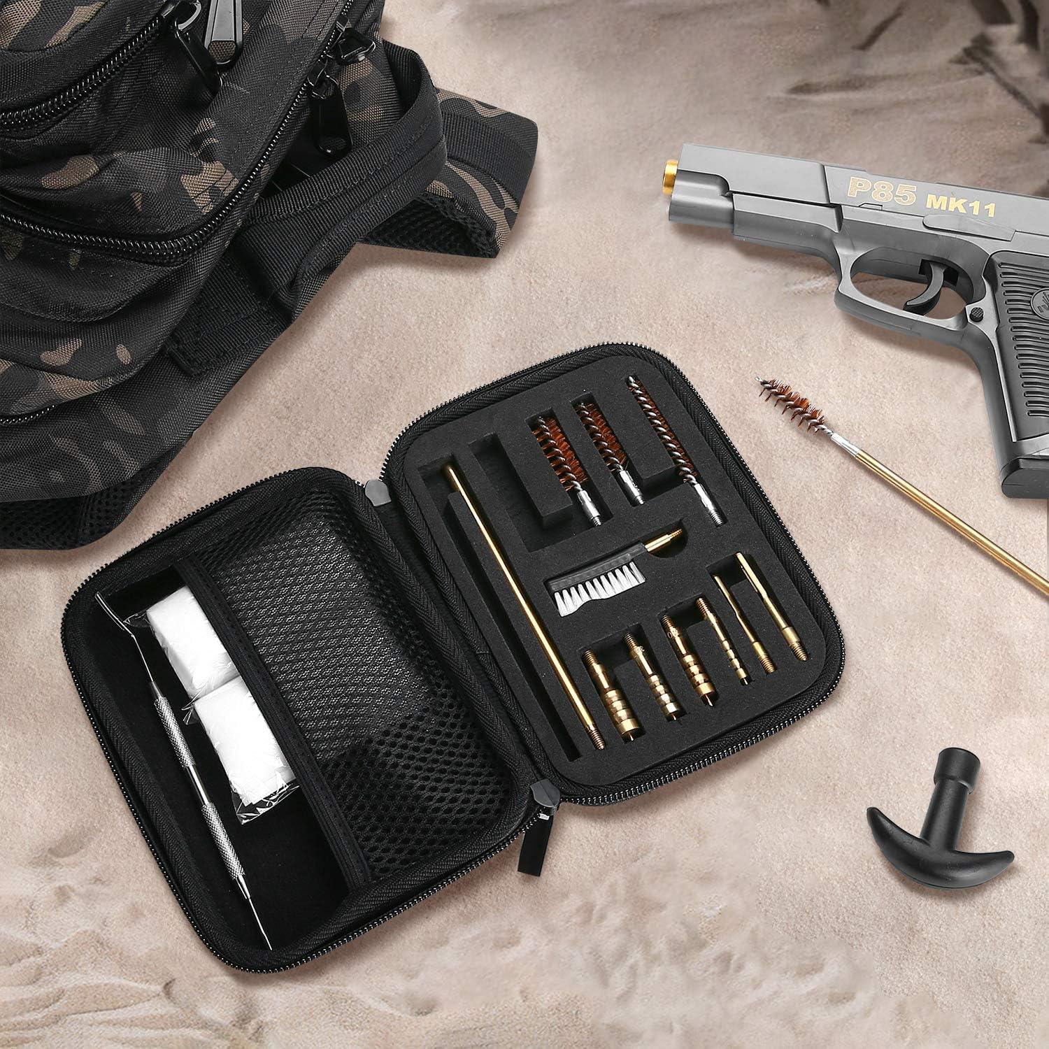 image:imageProCase Universal Handgun Cleaning Kit for 22 357 38 9mm 40 45 Caliber Pistol Zippered Compact Case with Brass Brush Jag Slotted Tip Cleaning Pick Cleaning Rod and Cleaning PatchesBlack