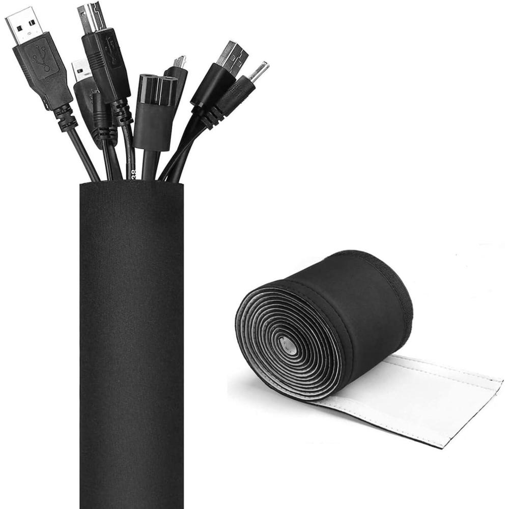 image:imageJOTO 1083ft Cable Management Sleeve Cuttable Neoprene Cord Management Organizer System Flexible Cable Wrap Cover Wire Hider for Desk TV Computer Office Home Theater Reversible BlackWhiteBlackWhite