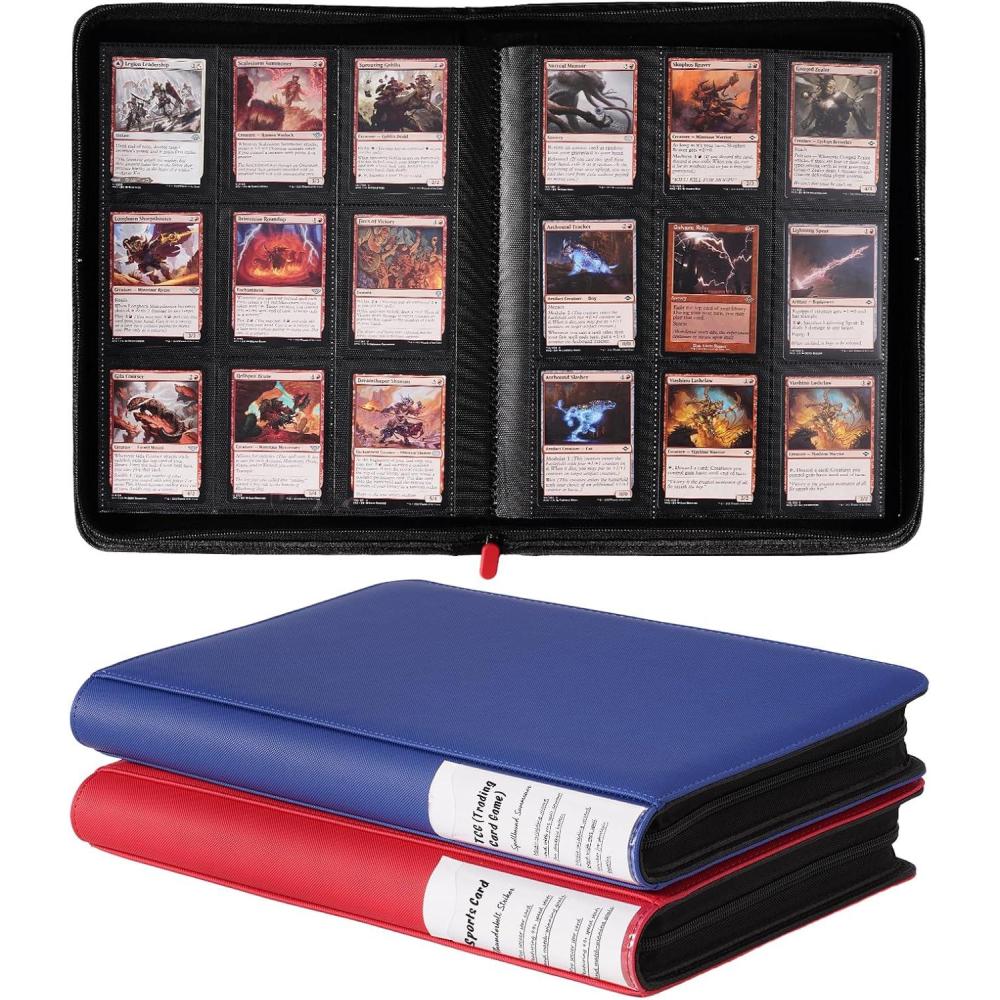 image:imageProCase 2Pack 9Pocket Trading Card Binder with SideLoading Slots 720 Pockets PU Leather Zipper Album for Sports CardsTCGCCGPKMMTGGaming Cards BlackRedNavy