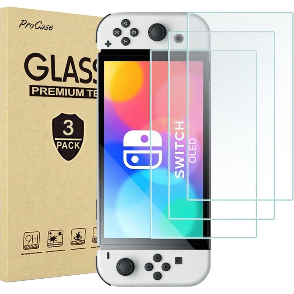 image:imageProCase 3 Pack Screen Protector Compatible with Nintendo Switch OLED Tempered Glass Screen Film Guard Rounded Edge Real Glass Screen Protector for Nintendo Switch Oled 2021