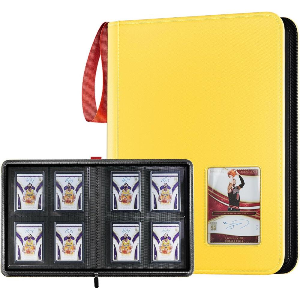 image:imageProCase 4 Pocket Top Loader Binder Holding 144 Cards in 3x4 Toploaders Side Loading Small Book Folder with Clear Window for Pokemon Trading Sports Cards Collection TCG MTG BlackYellow