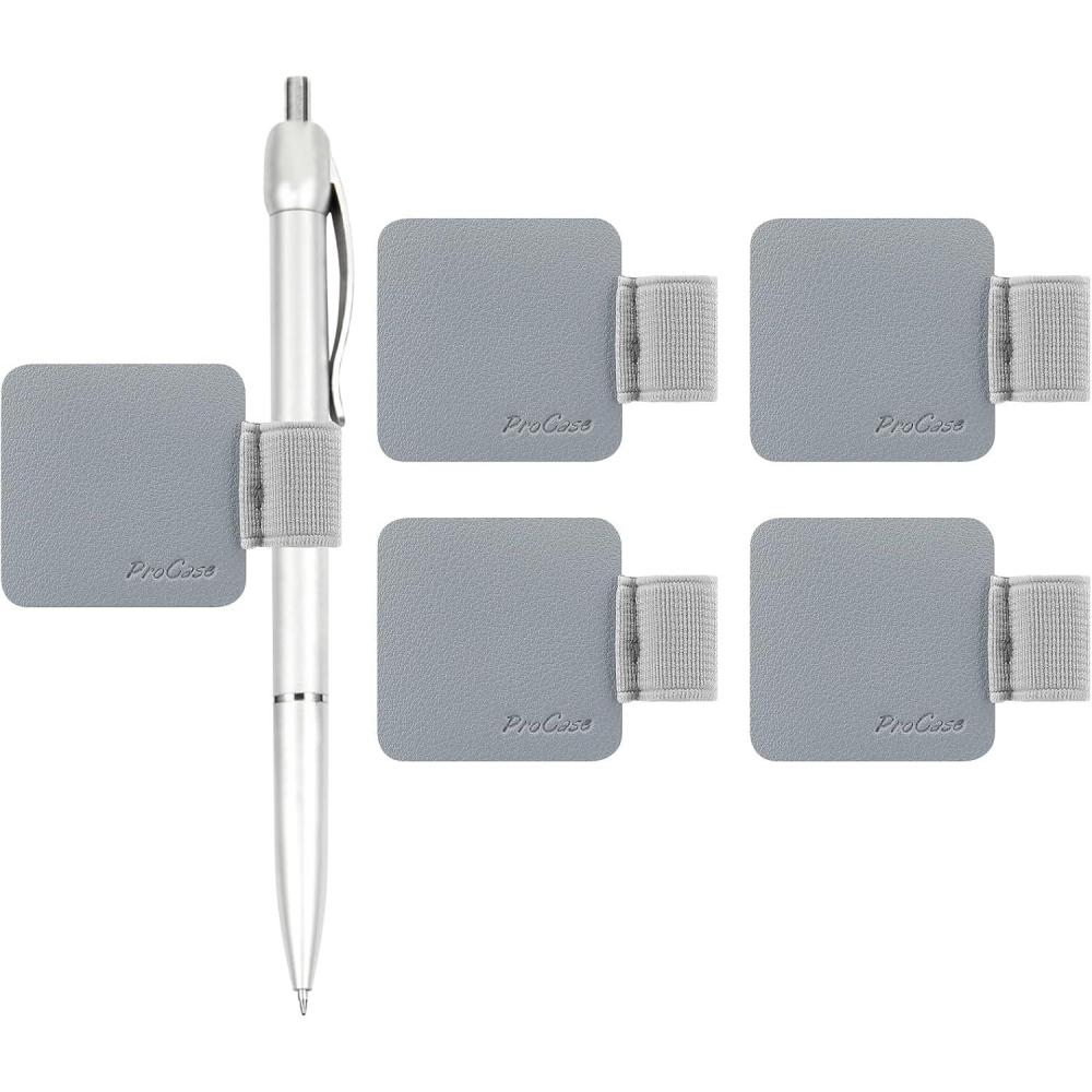 image:imageProCase 5 Pack Pen Loop Holder for Notebooks Journals Planners Tablet Case Self Adhesive Leather Pencil Holder with Elastic Loop for Pens Apple Pencil Stylus Pen BlackGrey