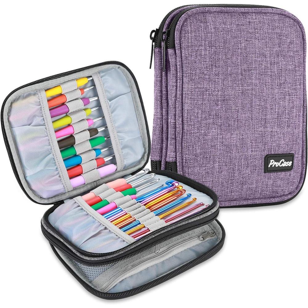 image:imageProCase Crochet Hook Case up to 65 Inches Travel Organizer Zipper Bag for Various Crochet Hooks Circular Knitting Needles and Other Accessories NO Accessories IncludedPurple