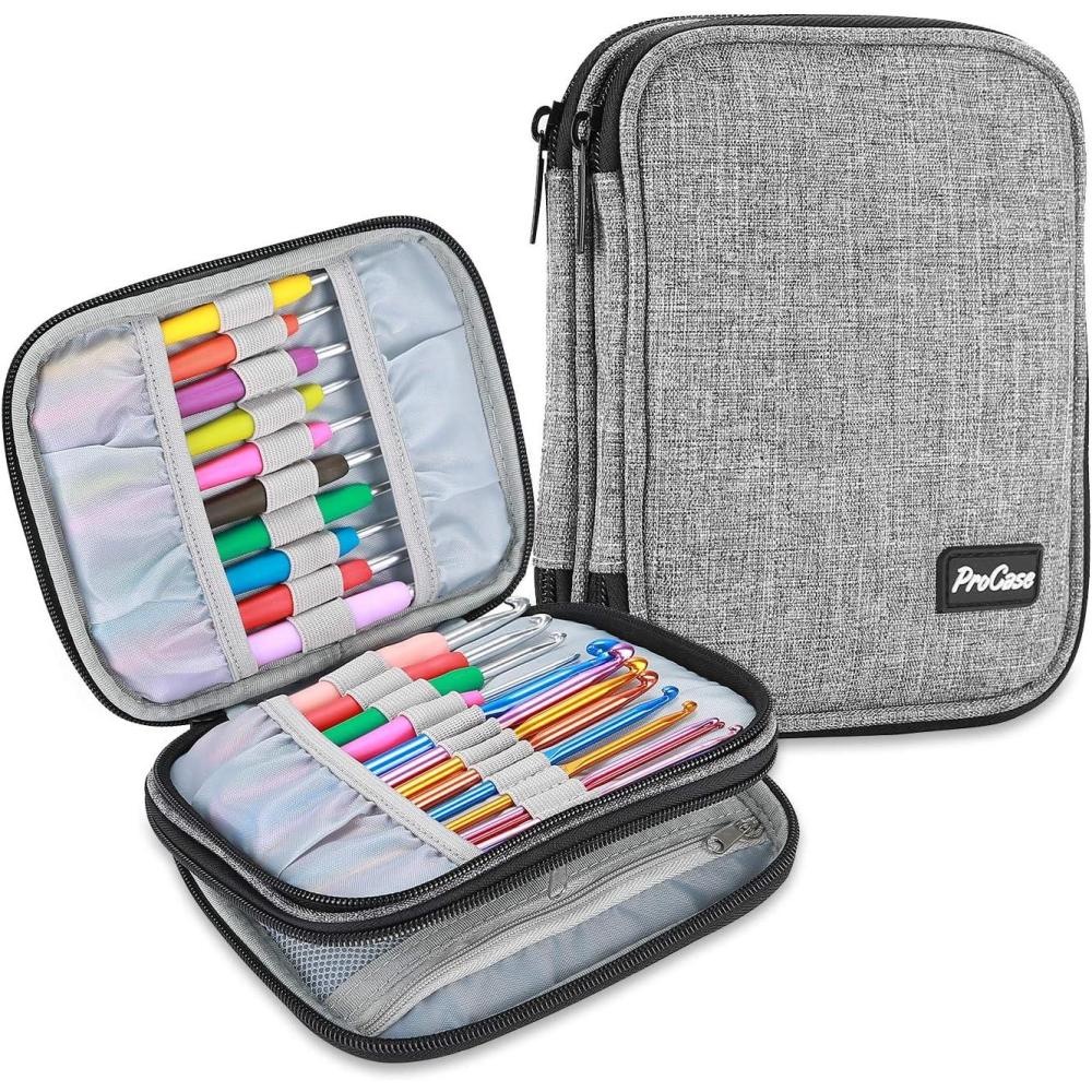 image:imageProCase Crochet Hook Case up to 65 Inches Travel Organizer Zipper Bag for Various Crochet Hooks Circular Knitting Needles and Other Accessories NO Accessories IncludedGrey