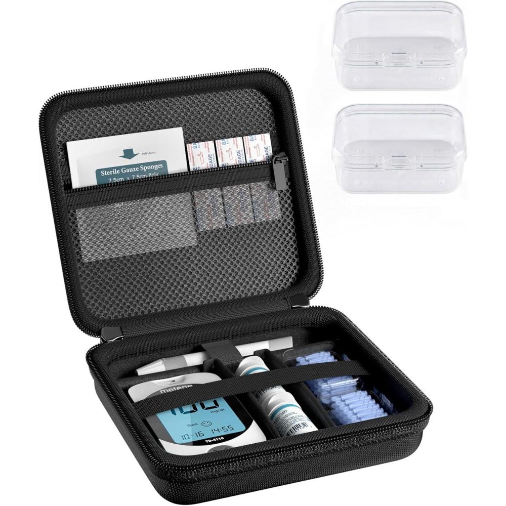 image:imageProCase Diabetes Travel Case Portable Diabetic Blood Sugar Test Kit Organizer Protective Carrying Bag for Glucose Monitor Test Strips Lancets Lancing Device amp Alcohol Wipes with Small BoxesBlack