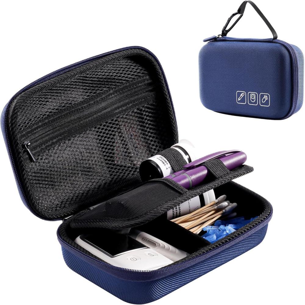 image:imageProCase Diabetic Supplies Hard Travel Case Diabetes Storage Bag for Glucose Meter Insulin Pen Blood Sugar Test Strips Syringe Needles and More Kits Diabetic Care Kits Organizer Holder NavyNavy