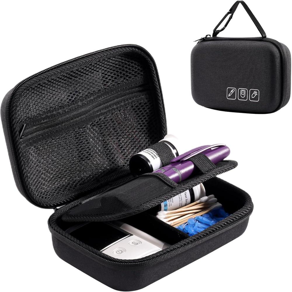image:imageProCase Diabetic Supplies Hard Travel Case Diabetes Storage Bag for Glucose Meter Insulin Pen Blood Sugar Test Strips Syringe Needles and More Kits Diabetic Care Kits Organizer Holder NavyBlack