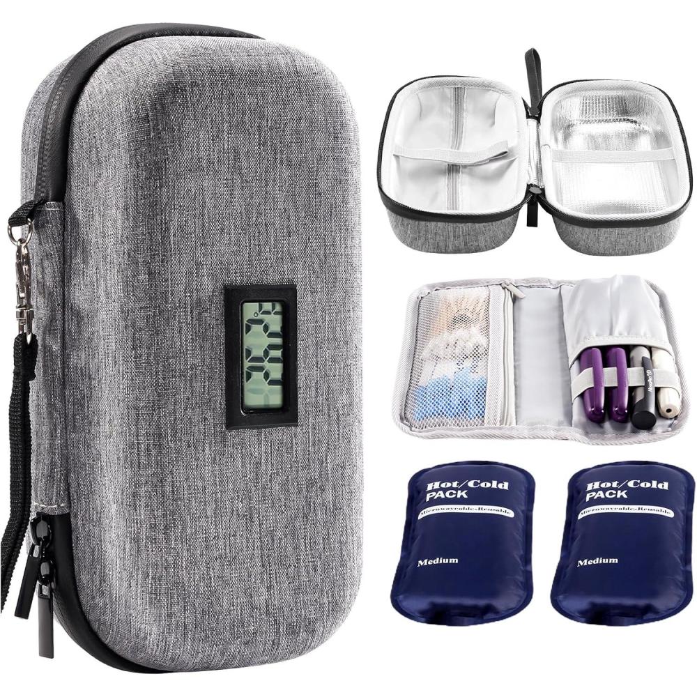 image:imageProCase Diabetic Supplies Hard Travel Case Diabetes Storage Bag for Glucose Meter Insulin Pen Blood Sugar Test Strips Syringe Needles and More Kits Diabetic Care Kits Organizer Holder NavyGrey