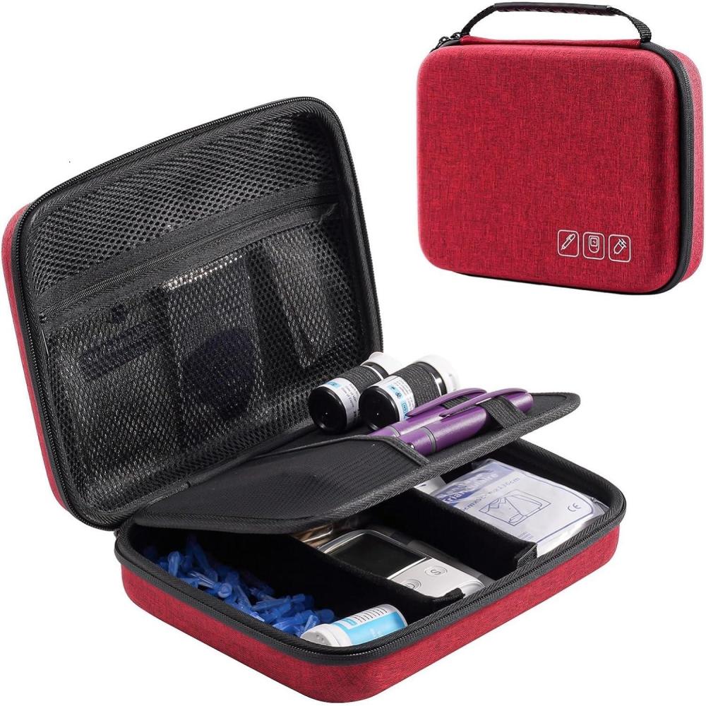 image:imageProCase Diabetic Supplies Hard Travel Case Diabetes Storage Bag for Glucose Meter Insulin Pen Blood Sugar Test Strips Syringe Needles and More Kits Diabetic Care Kits Organizer Holder NavyWine